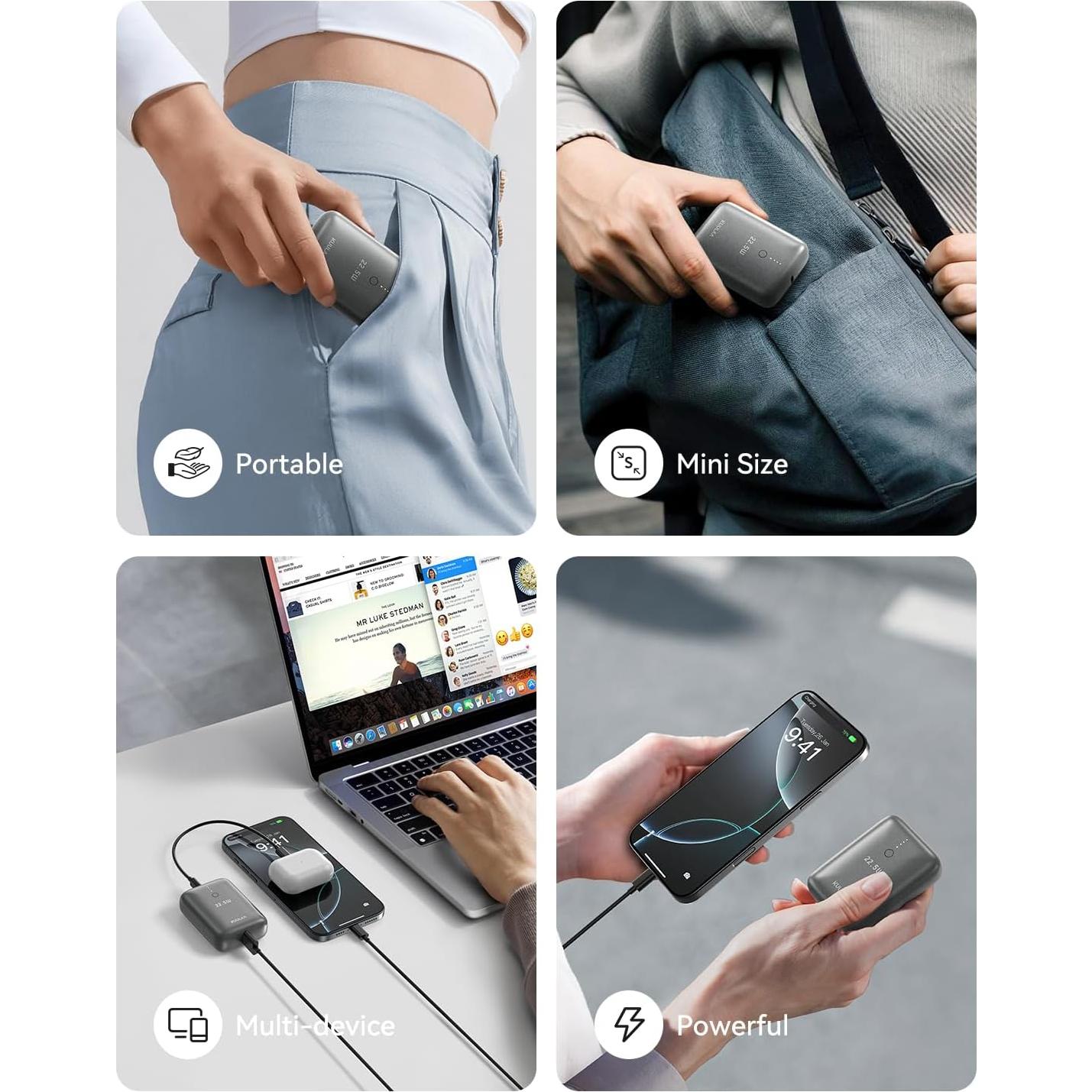 Cargador Portátil Kuulaa 10000mAh PD 22.5W USB-C Rápido