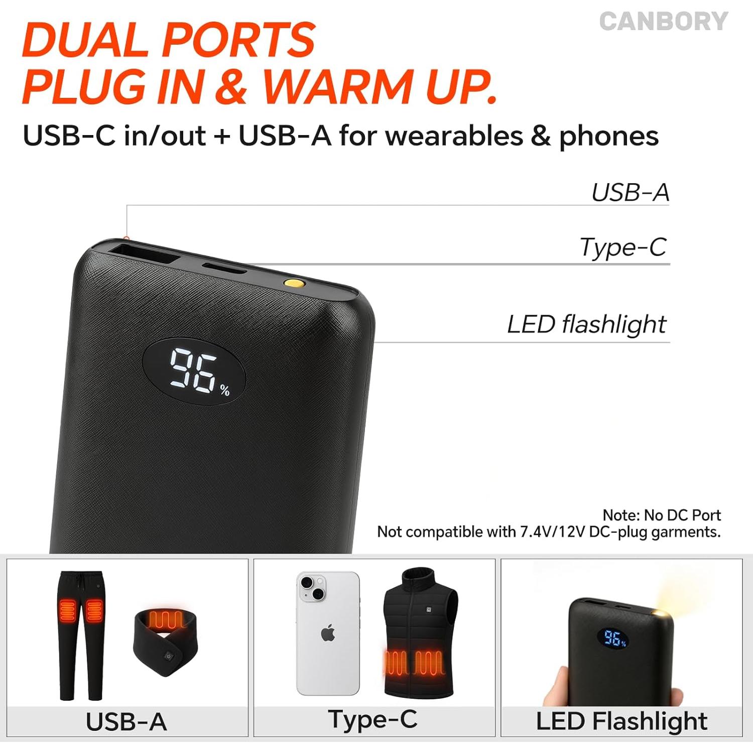 Batería Externa 10000mAh RTAX para Ropa Térmica USB-C Negro