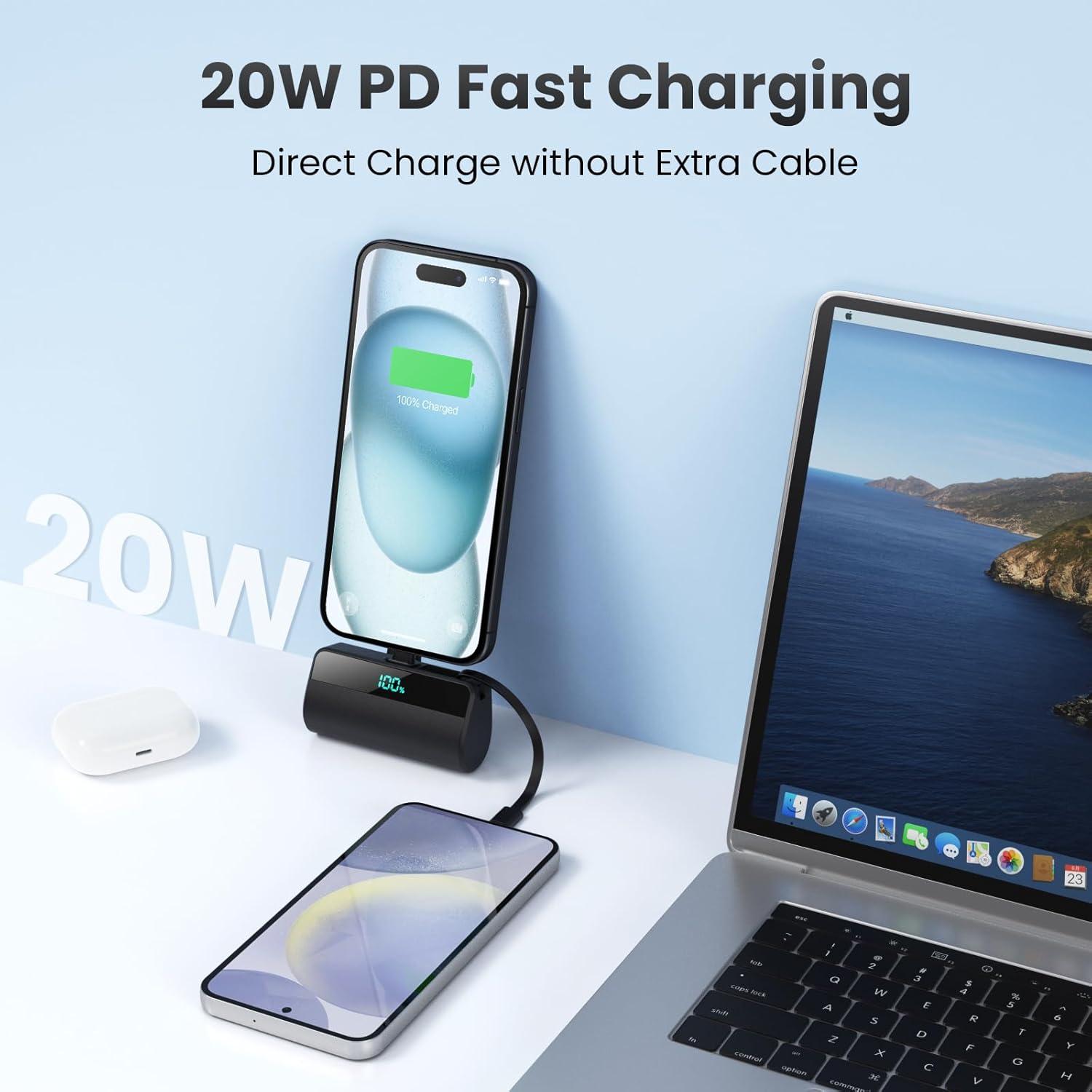 Cargador Portátil Mini 5500mAh Dongguan con Cable USB-C 20W