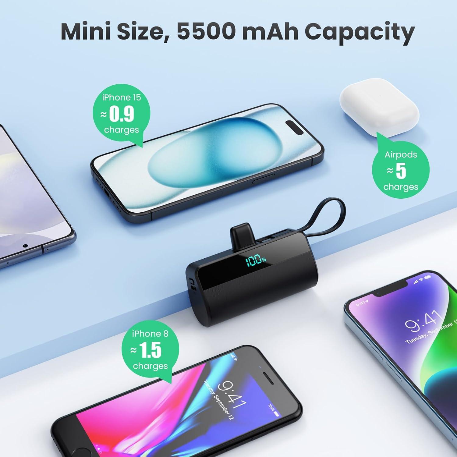Cargador Portátil Mini 5500mAh Dongguan con Cable USB-C 20W
