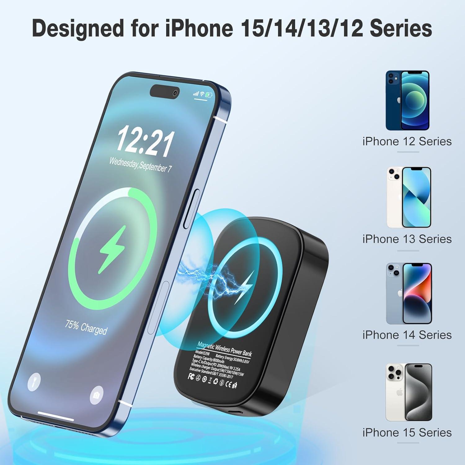 Cargador Portátil Inalámbrico TXQX 8000mAh Mag-Safe 20W