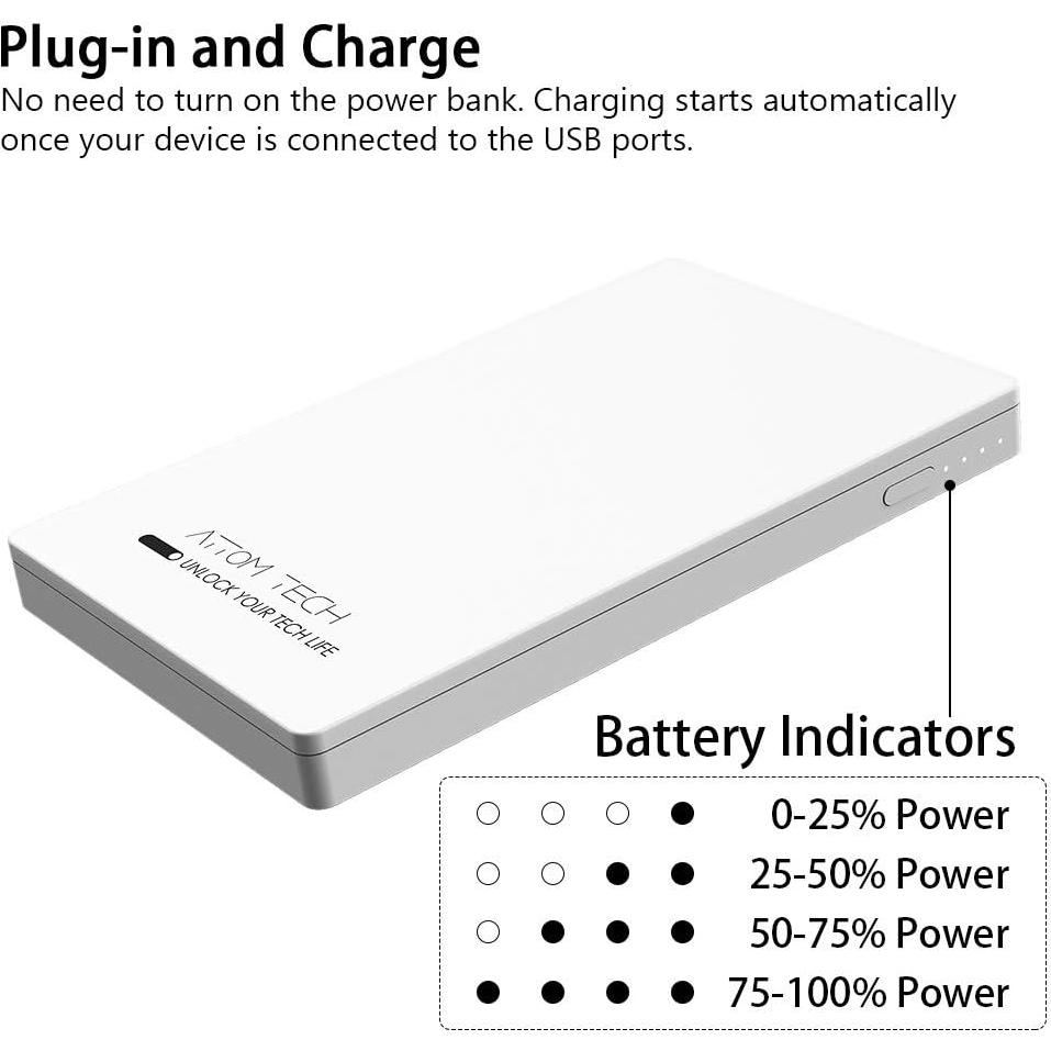Banco de Poder Attom Tech 3000mAh Doble Salida USB Blanco