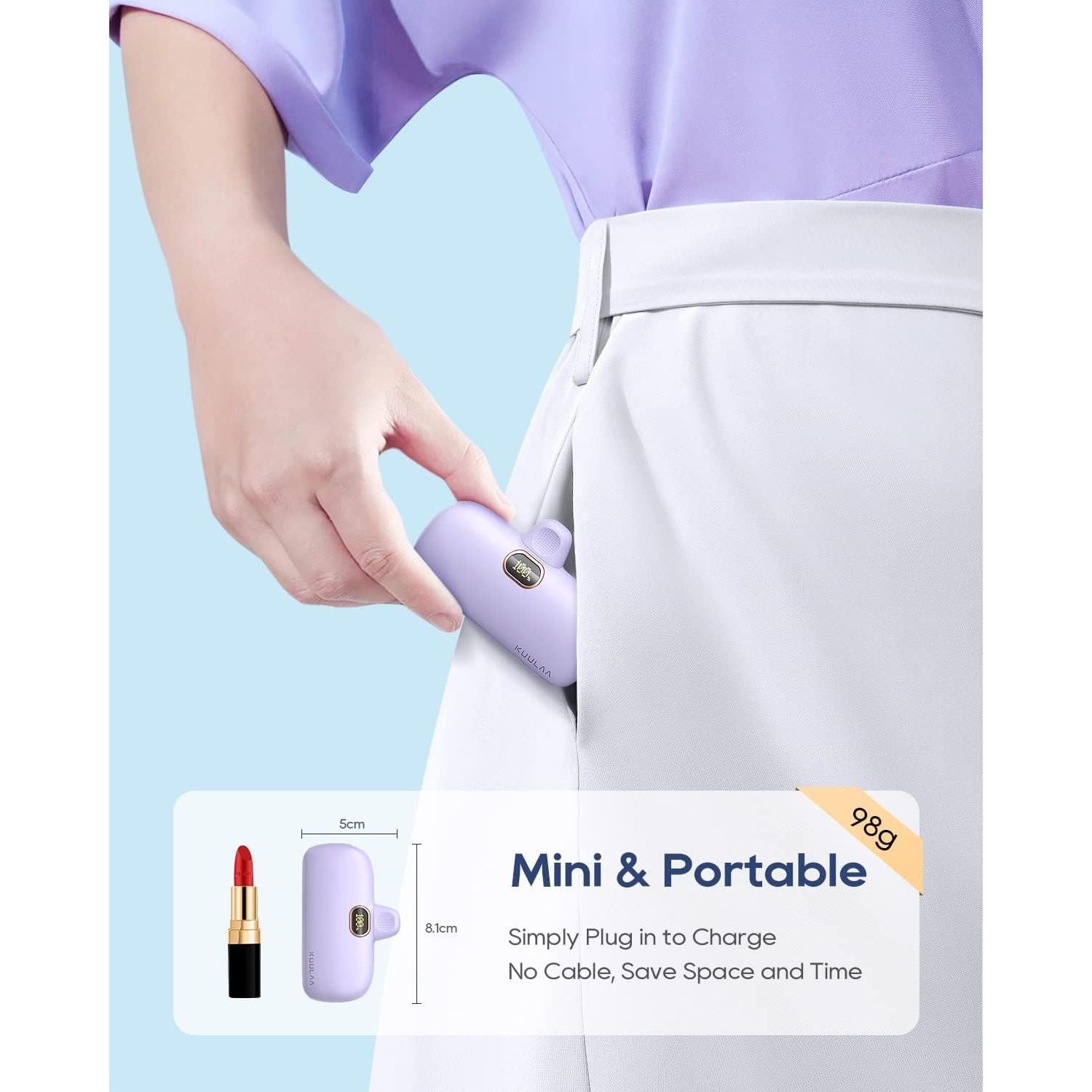 Cargador Portátil Kuulaa USB-C 5000mAh Carga Rápida 20W