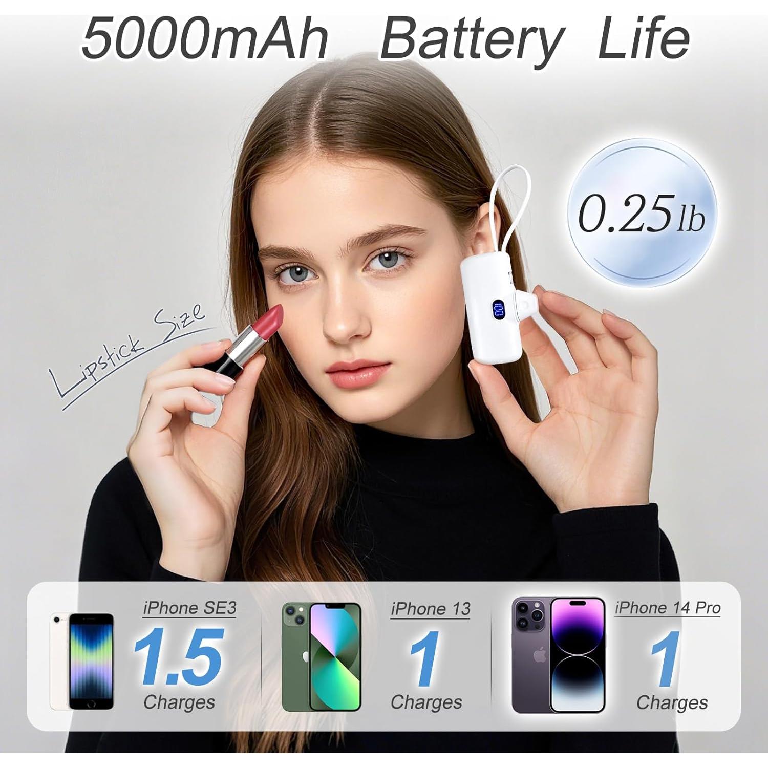 Cargador Portátil ANYCOOL 5000mAh con Cable USB-C y Pantalla LED