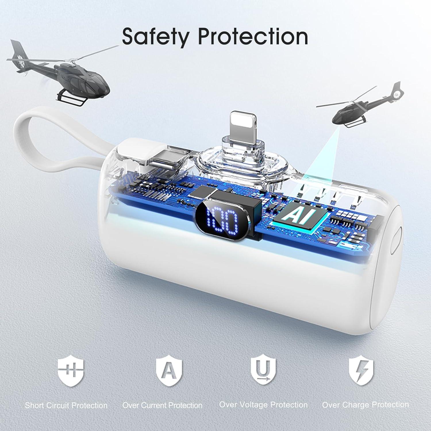 Cargador Portátil ANYCOOL 5000mAh con Cable USB-C y Pantalla LED