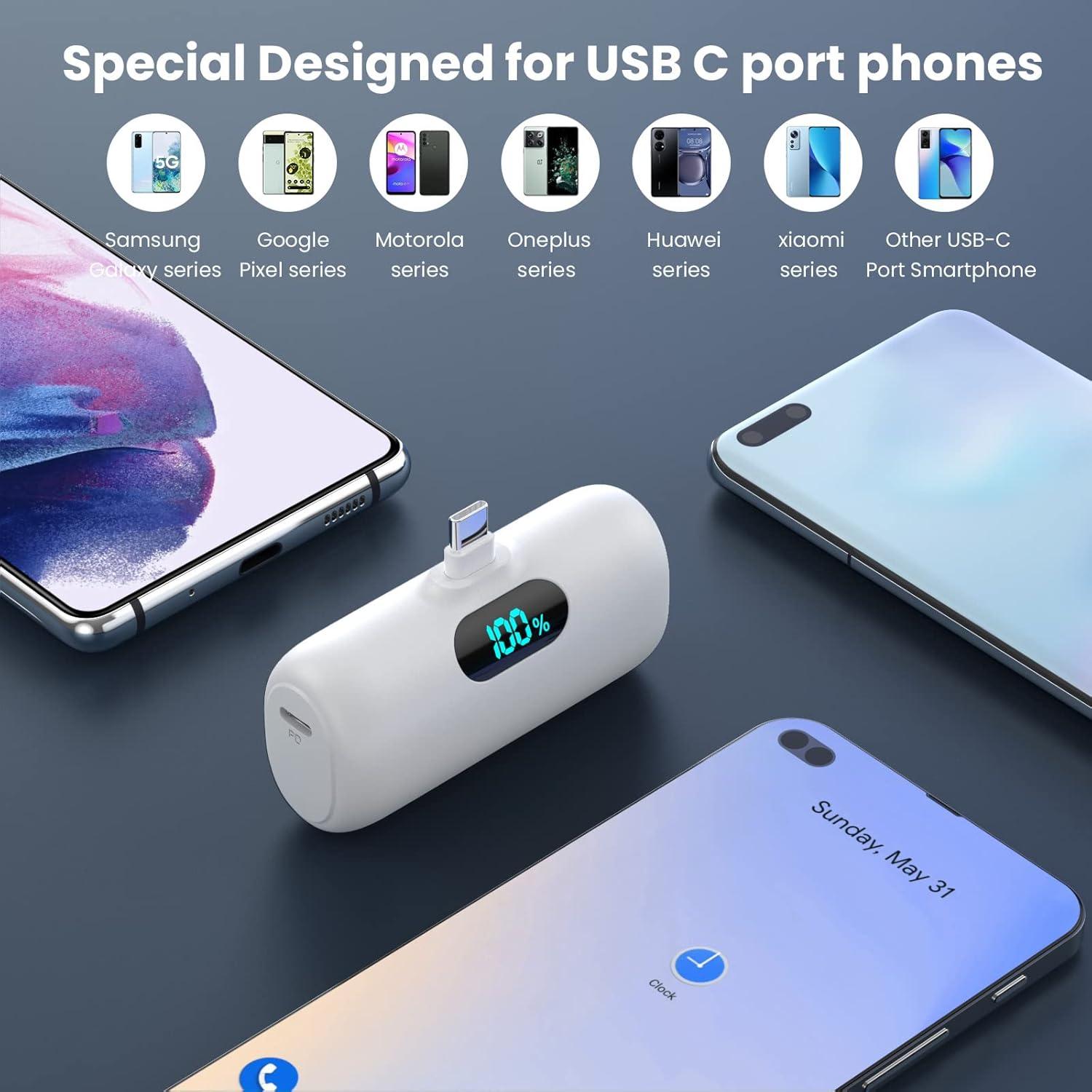 Cargador Portátil Mini 5000mAh USB-C Rápido para iPhone y Android