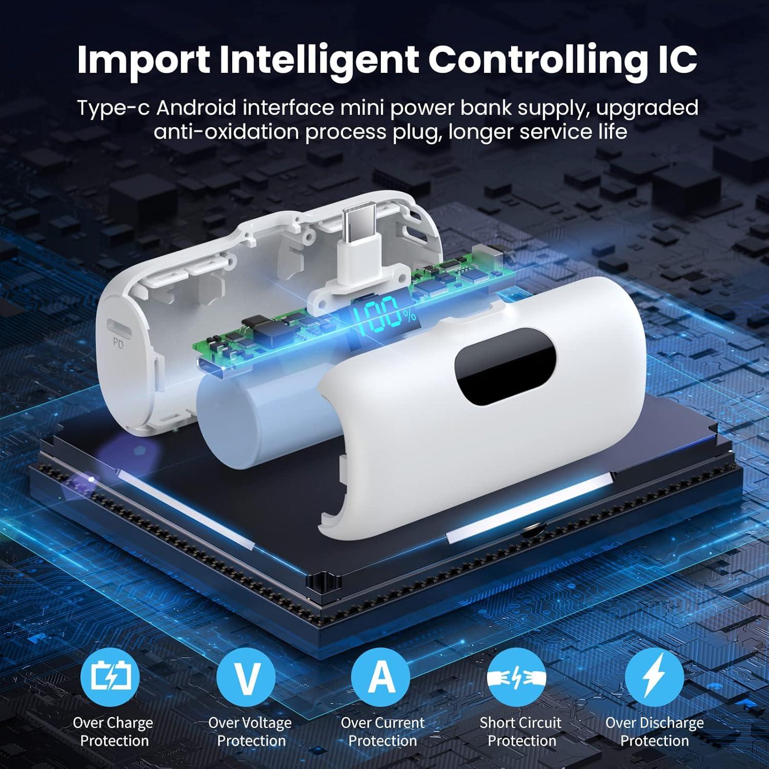 Cargador Portátil Mini 5000mAh USB-C Rápido para iPhone y Android