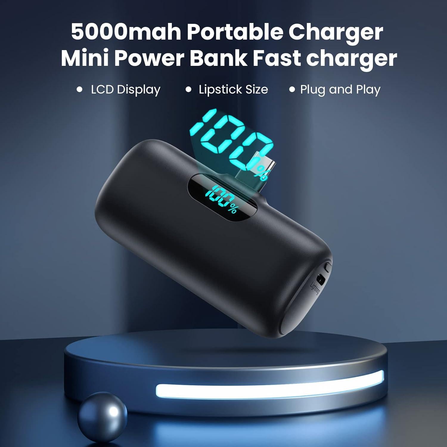 Cargador Portátil Mini 5000mAh USB-C Rápido para iPhone y Android