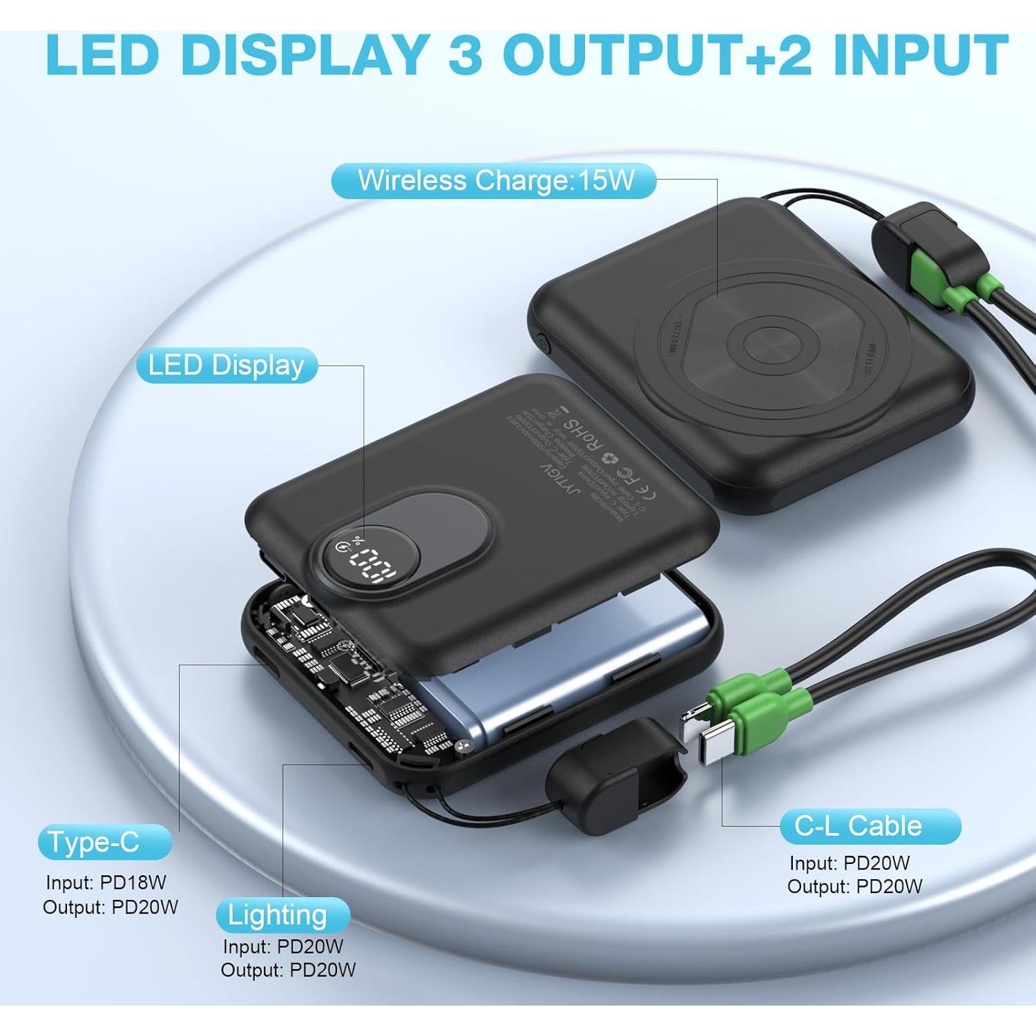 Banco de Energía Magnético JYTIGV 5000mAh Carga Rápida 20W