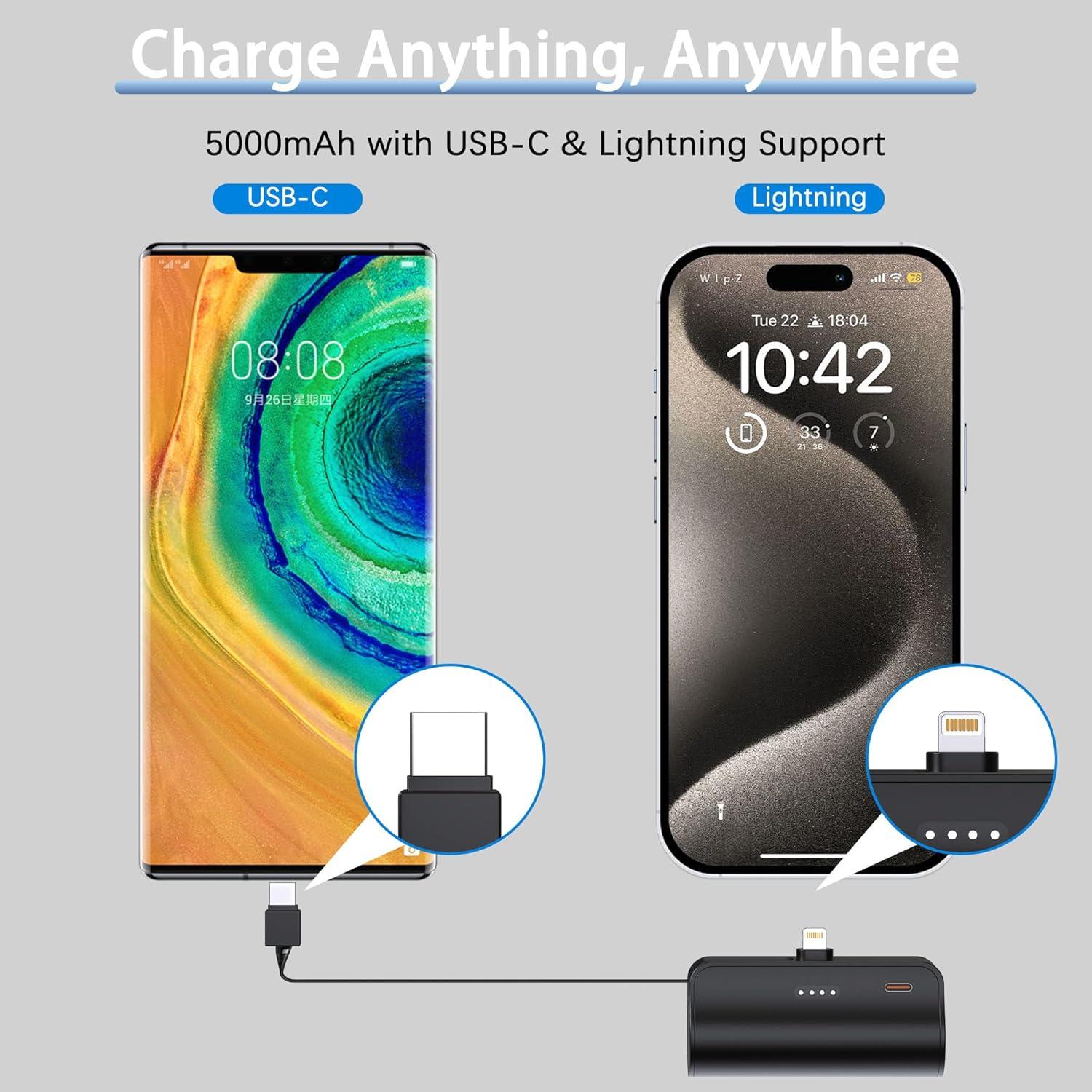 Cargador Portátil Mini LinTek 5000mAh USB-C y Lightning