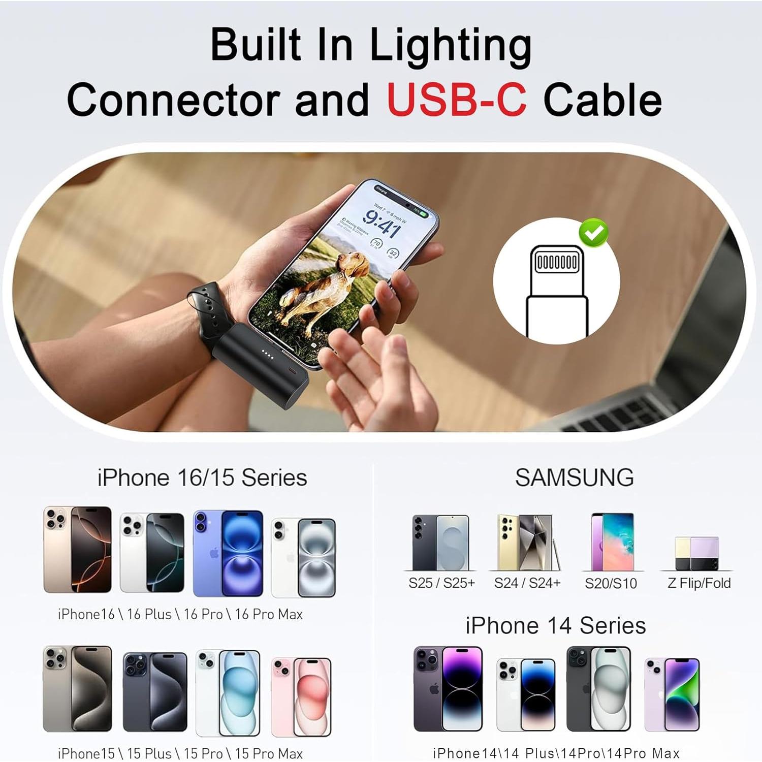 Cargador Portátil Mini LinTek 5000mAh USB-C y Lightning