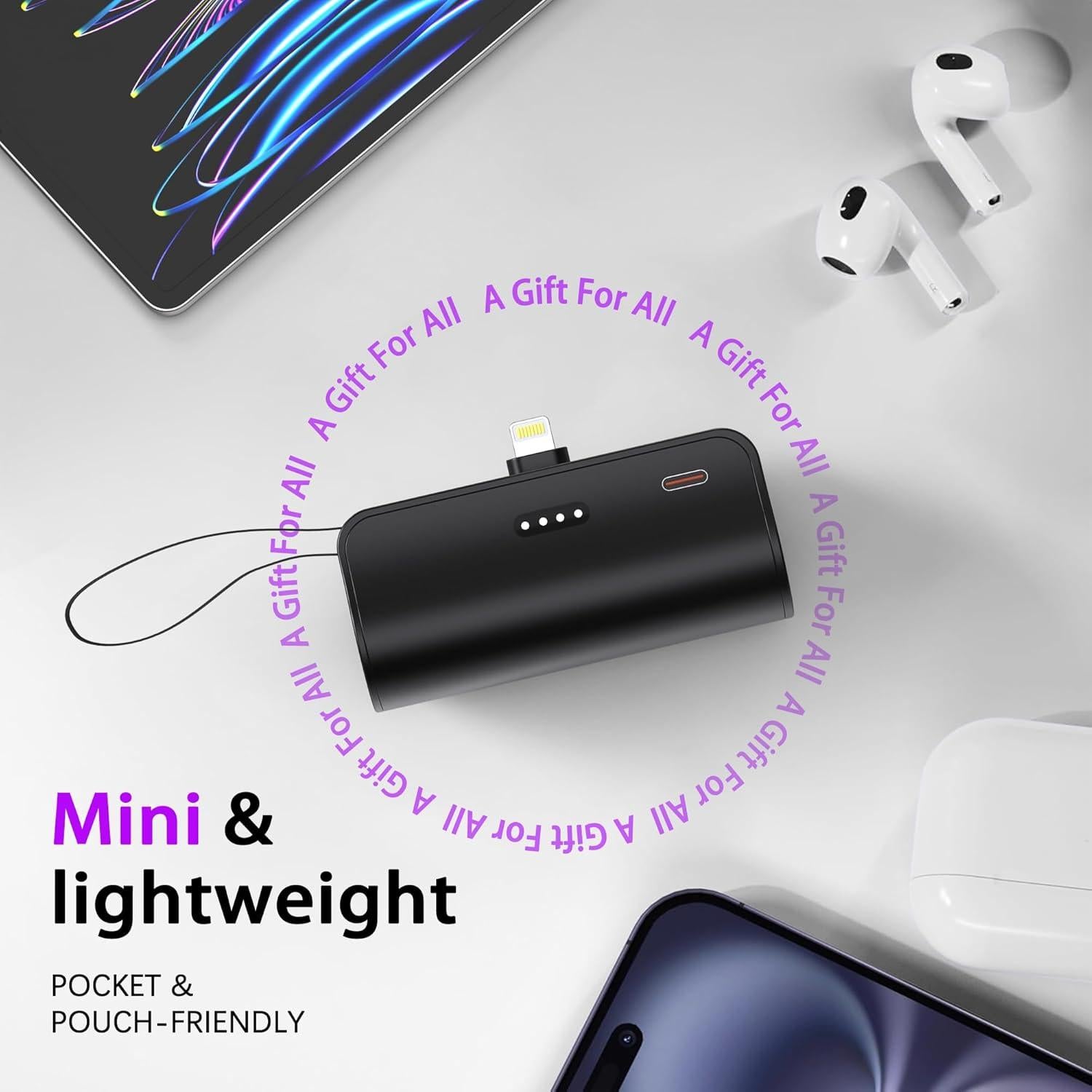 Cargador Portátil Mini LinTek 5000mAh USB-C y Lightning