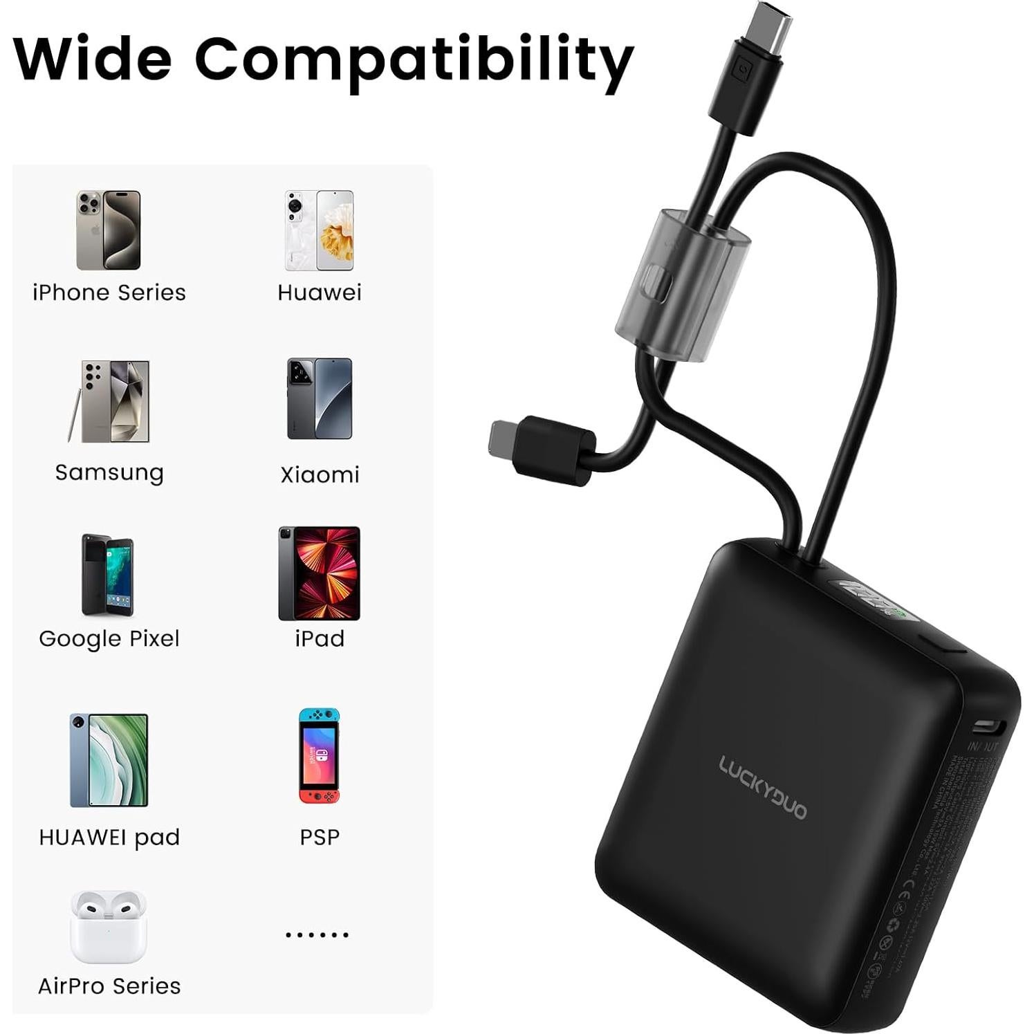 Cargador Portátil LUCKYDUO 10000mAh Carga Rápida 22.5W