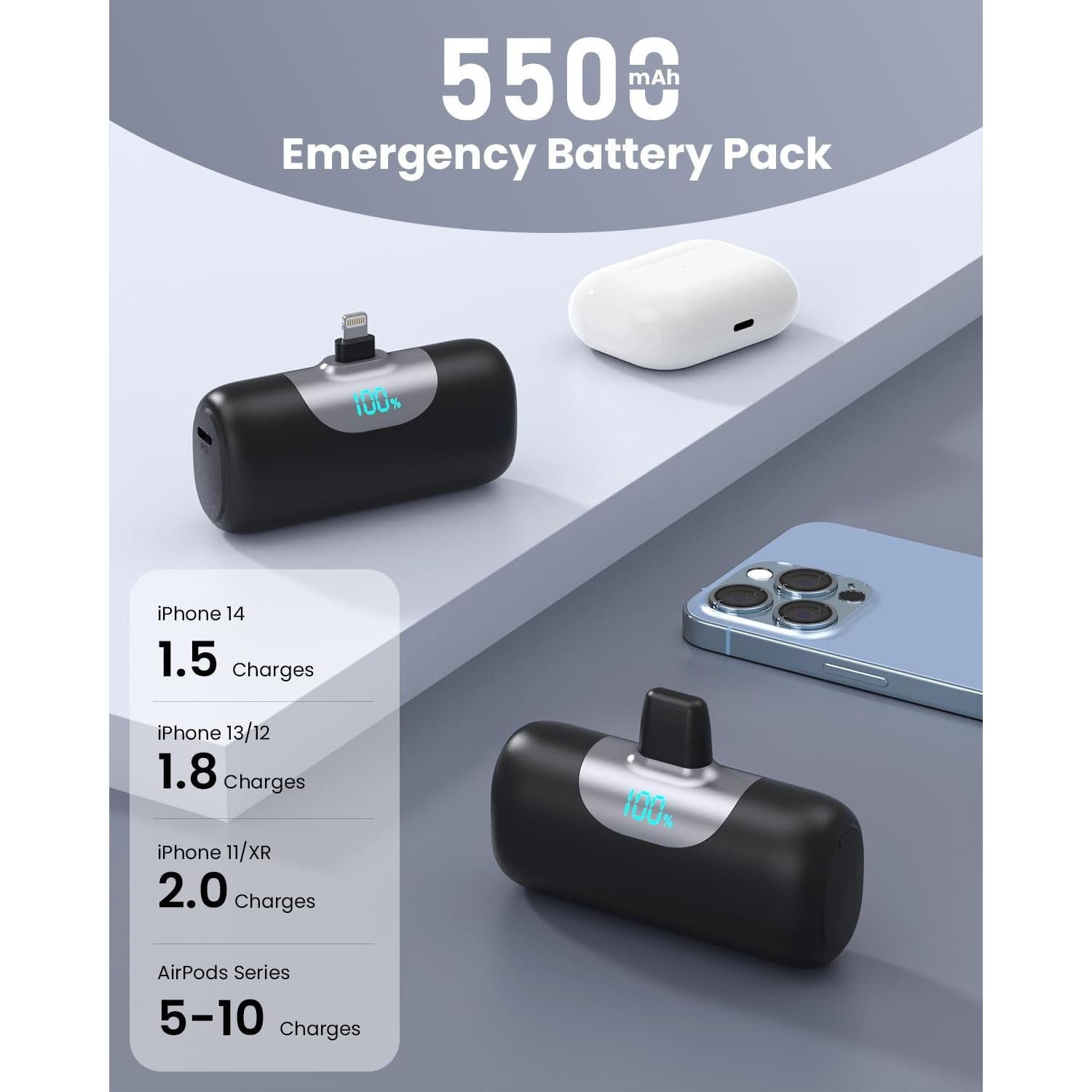 Cargador Portátil Mini iPhone 5500mAh Carga Rápida 22.5W