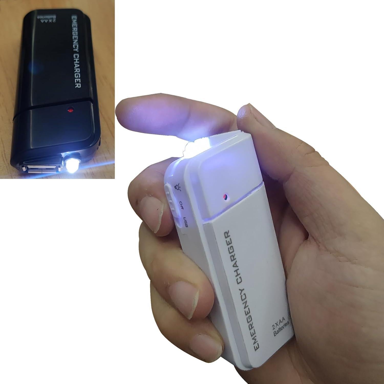 Cargador de Teléfono Portátil USB Blanco con 2 Baterías AA