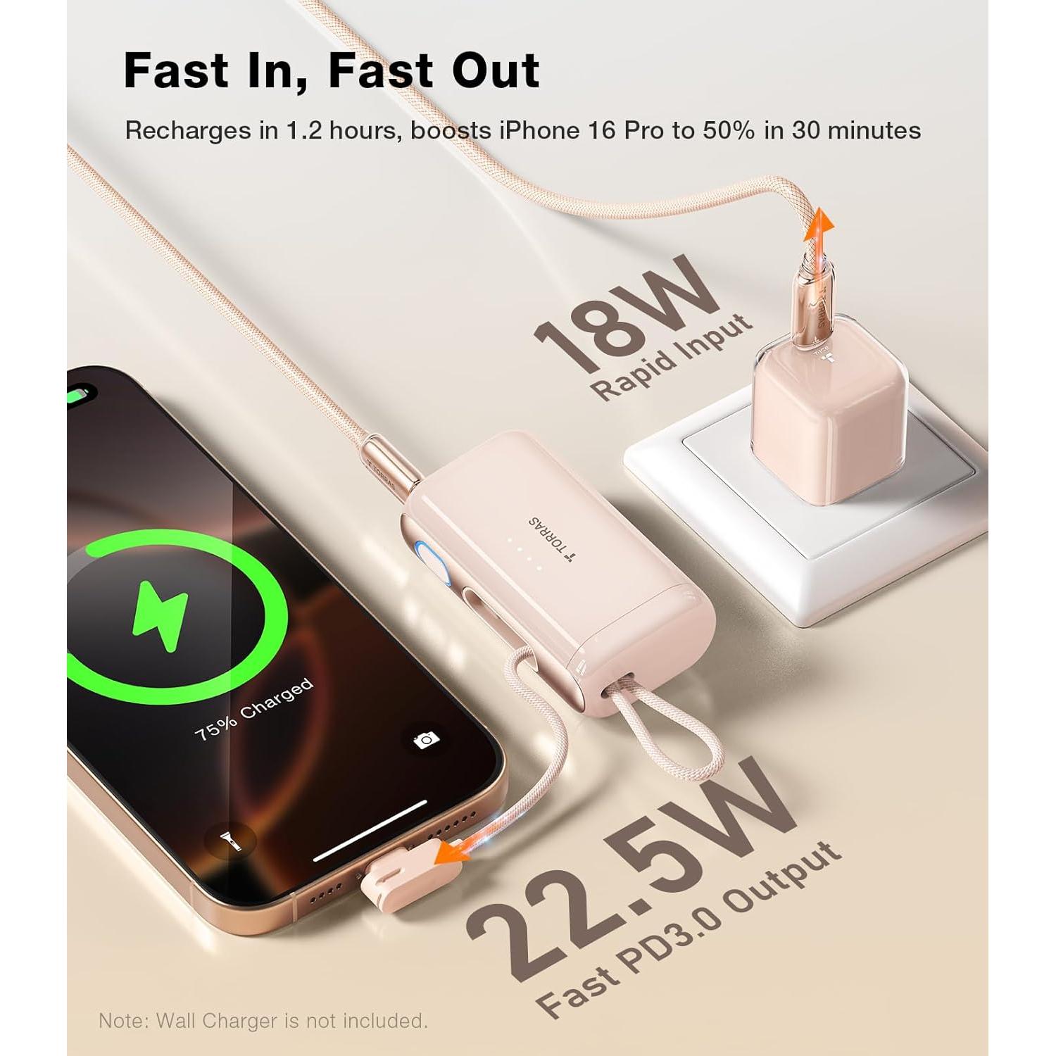 Cargador Portátil Torras 5,000mAh 22.5W USB-C Oro Rosa