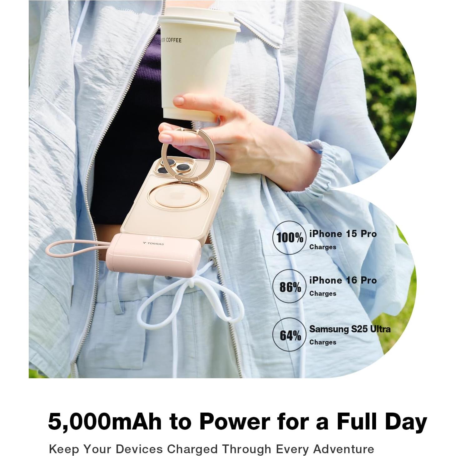 Cargador Portátil Torras 5,000mAh 22.5W USB-C Oro Rosa