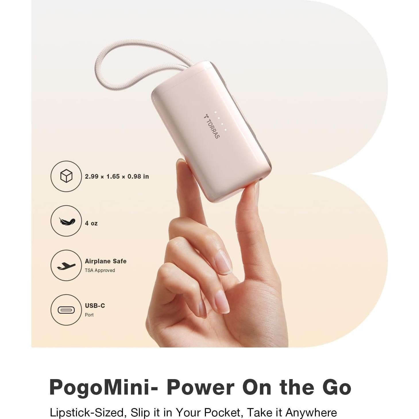 Cargador Portátil Torras 5,000mAh 22.5W USB-C Oro Rosa