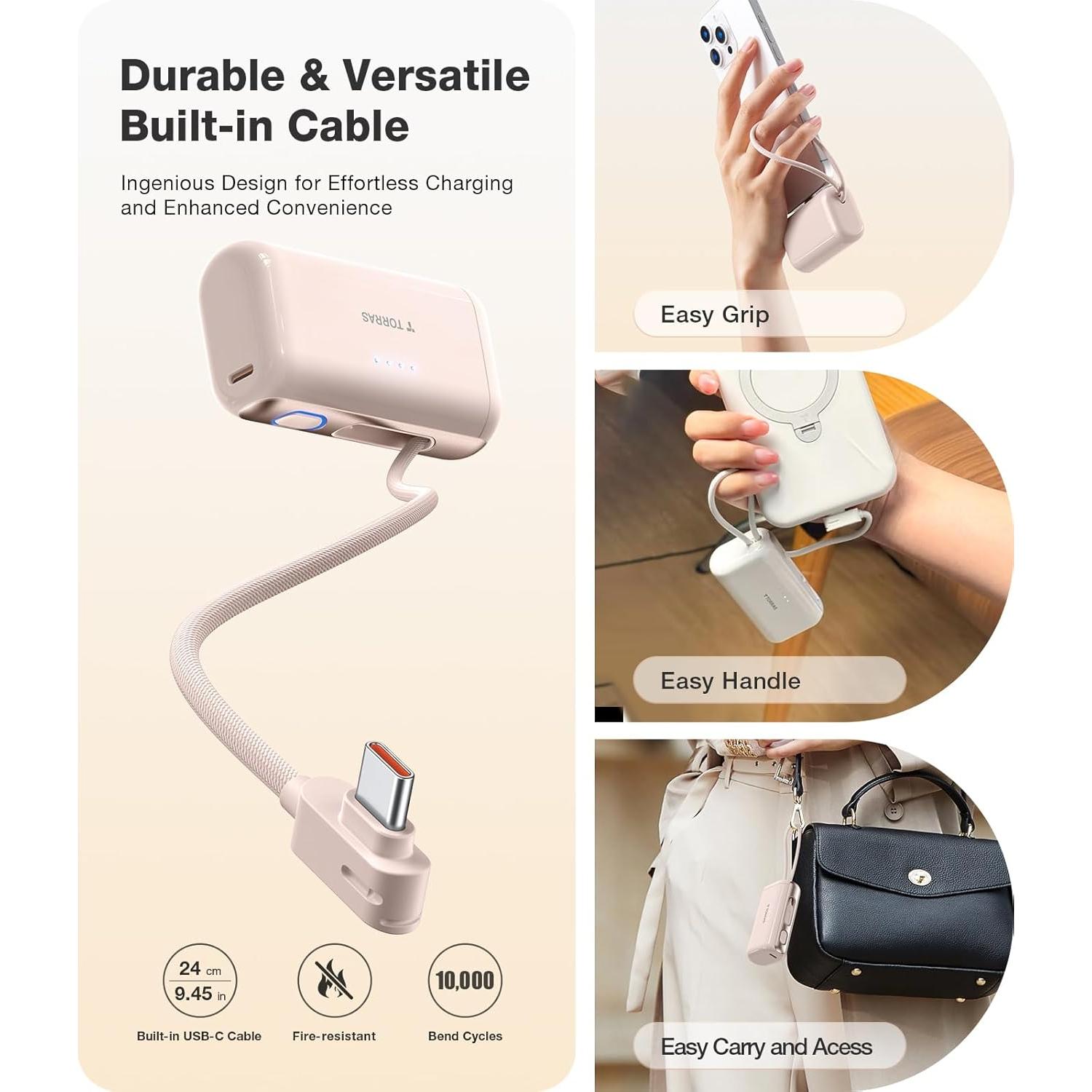 Cargador Portátil Torras 5,000mAh 22.5W USB-C Oro Rosa