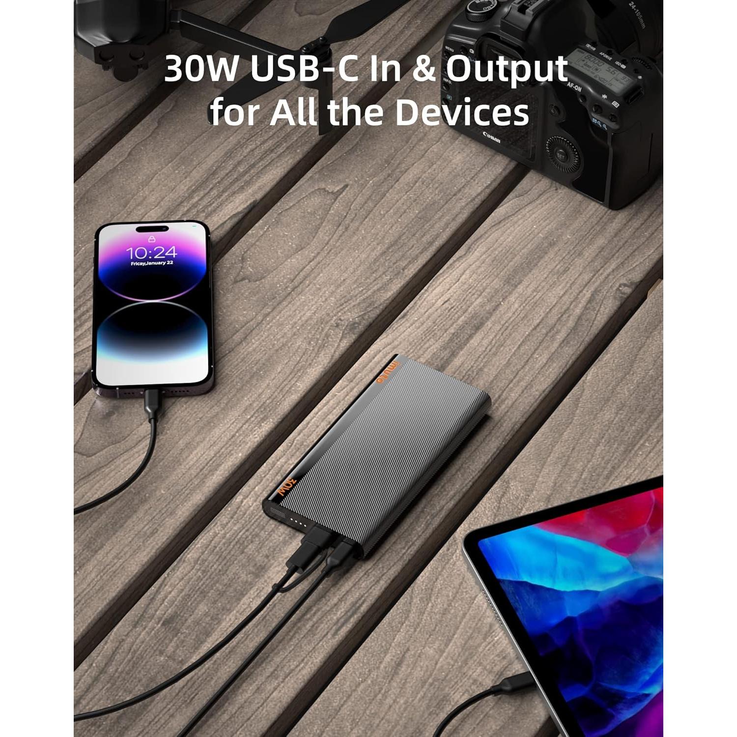 Cargador Portátil imuto 10000mAh 30W USB-C Carga Rápida