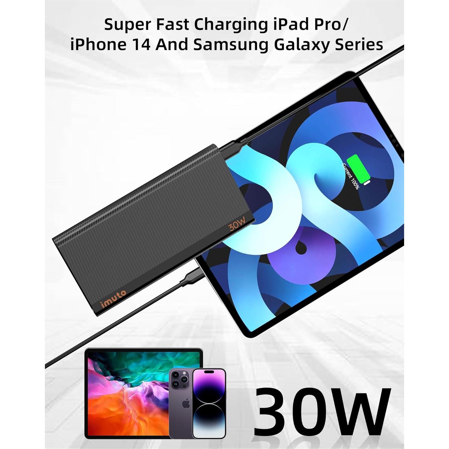 Cargador Portátil imuto 10000mAh 30W USB-C Carga Rápida