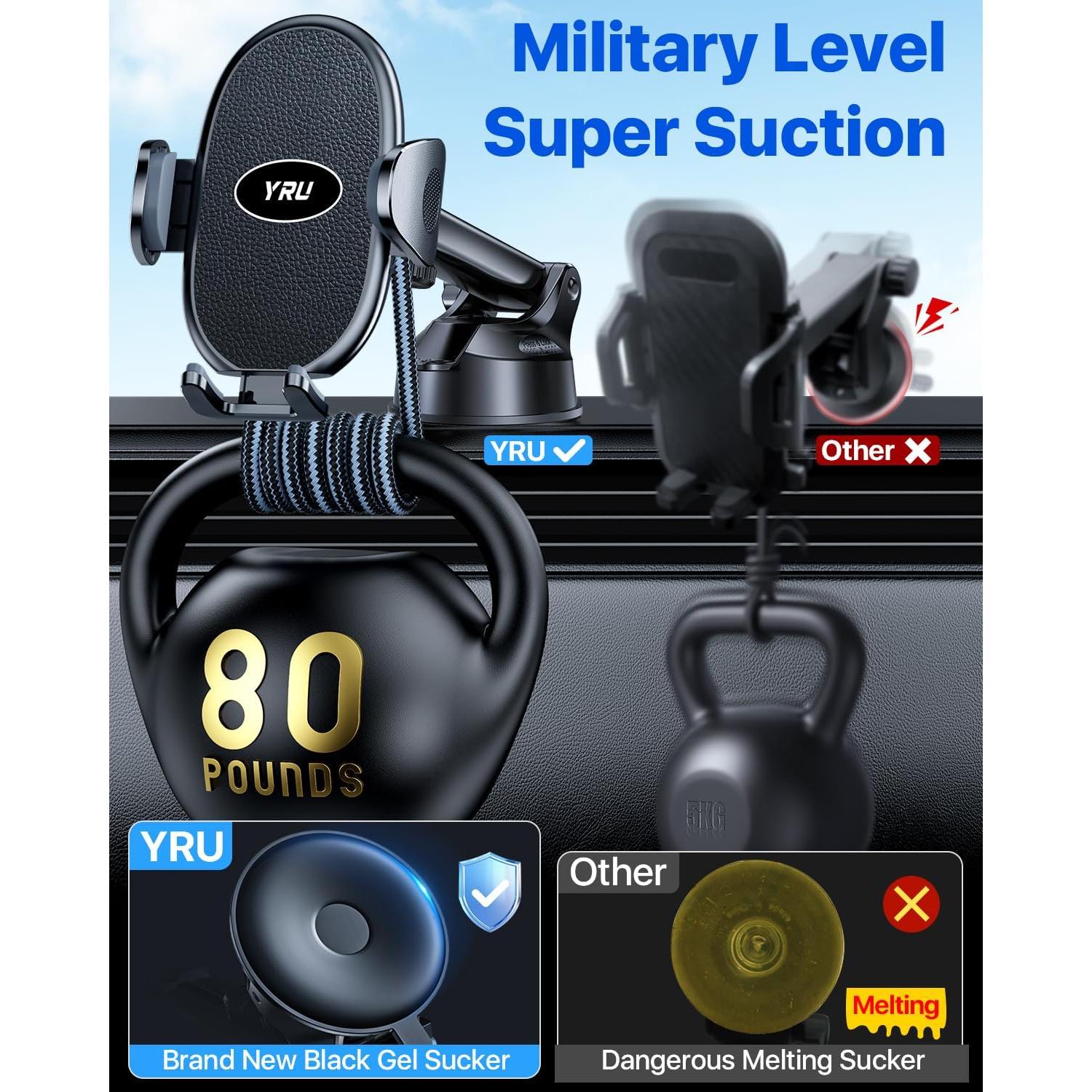 Soporte para Teléfono YRU con Ventosa 360° - Negro