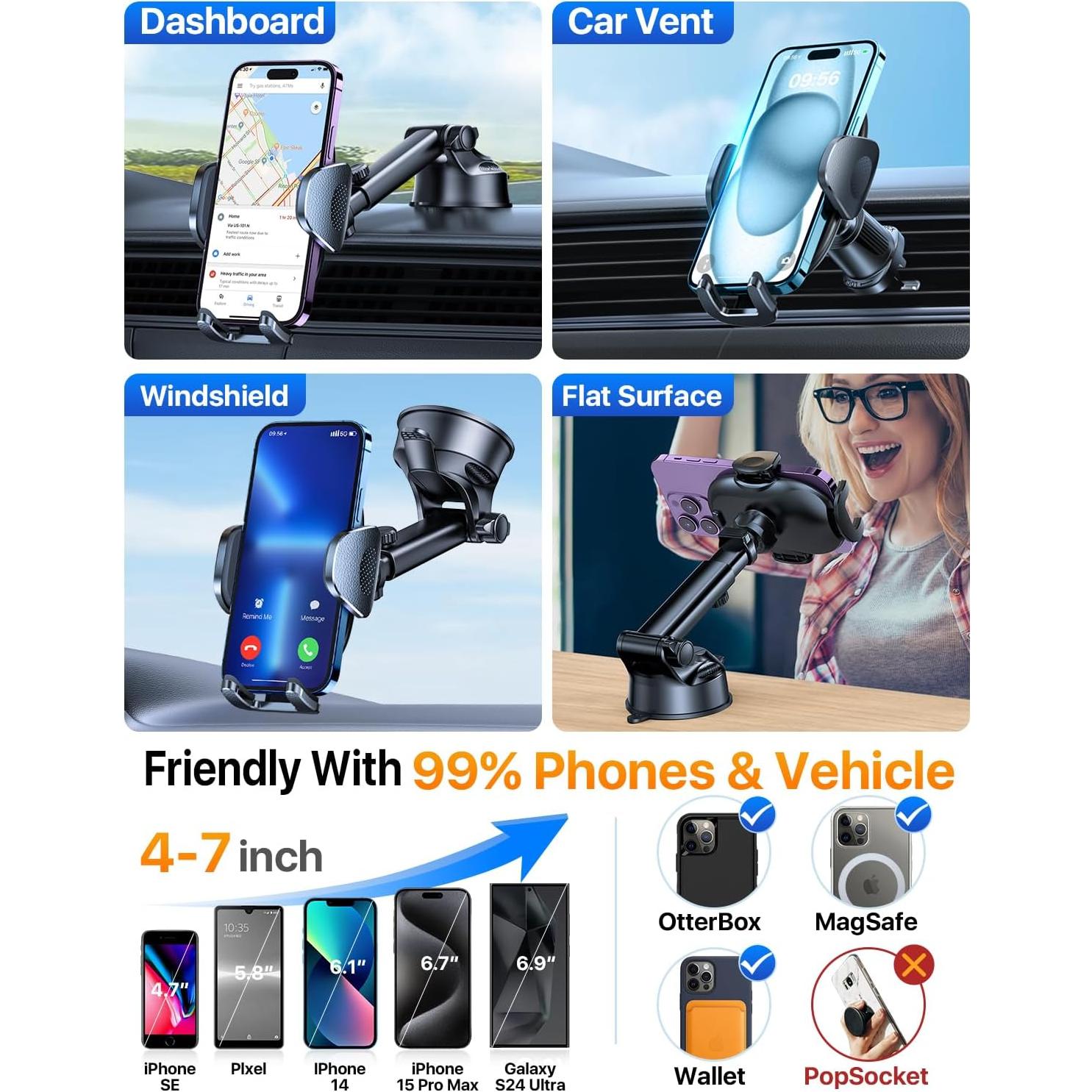 Soporte para Teléfono YRU con Ventosa 360° - Negro