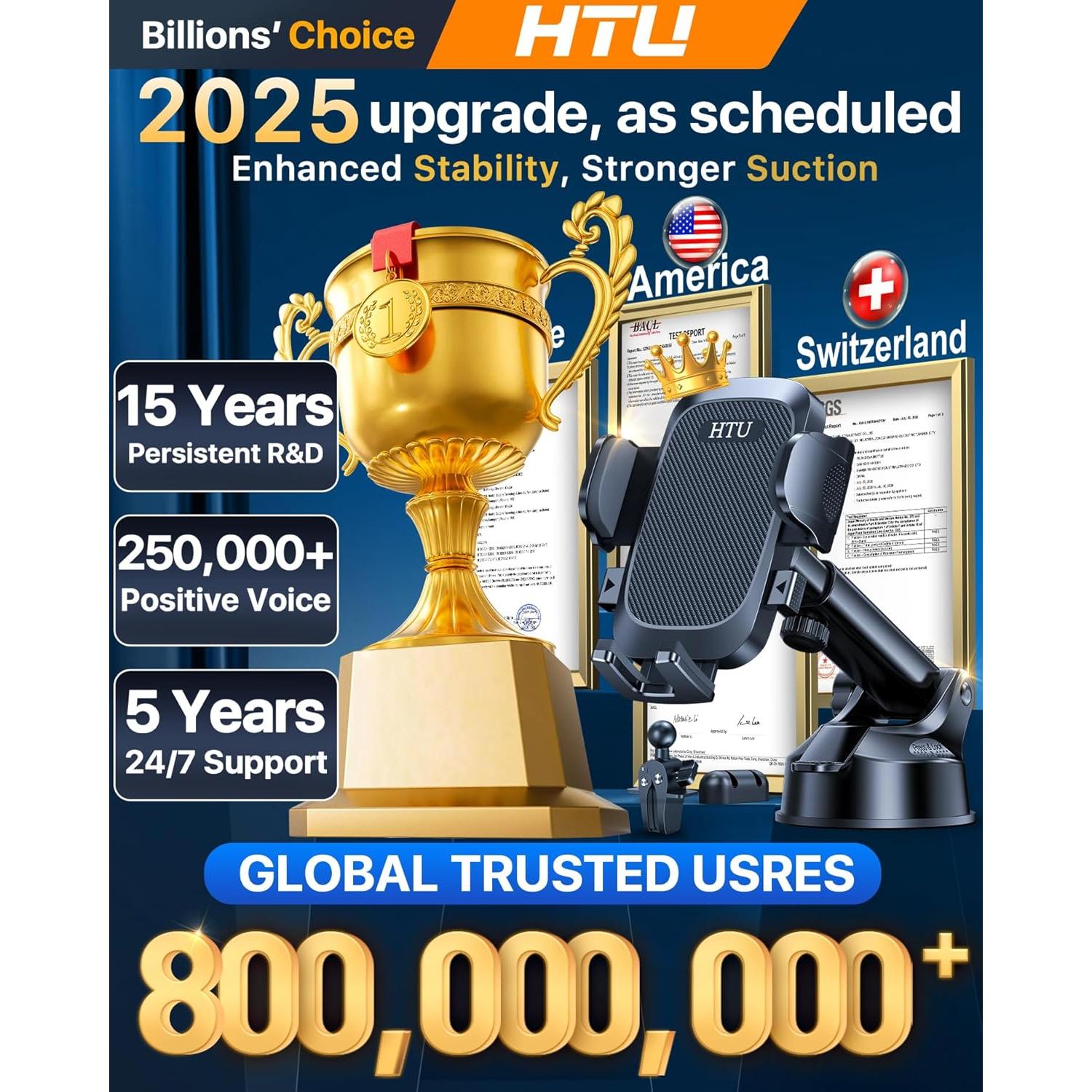 Soporte para Teléfono de Coche HTU 2025 Ajustable Negro