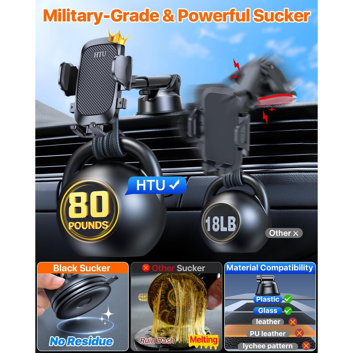 Soporte para Teléfono de Coche HTU 2025 Ajustable Negro