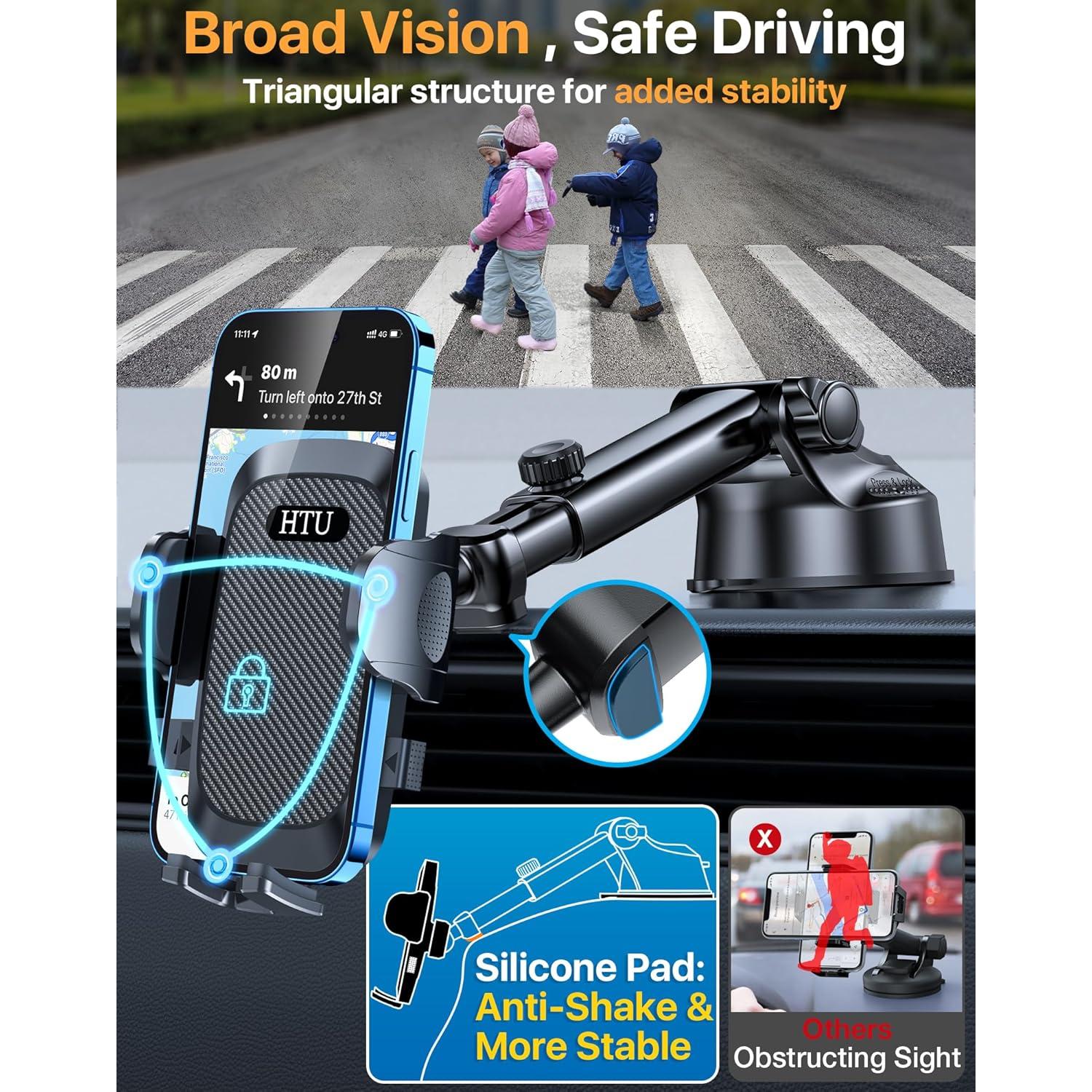 Soporte para Teléfono de Coche HTU 2025 Ajustable Negro