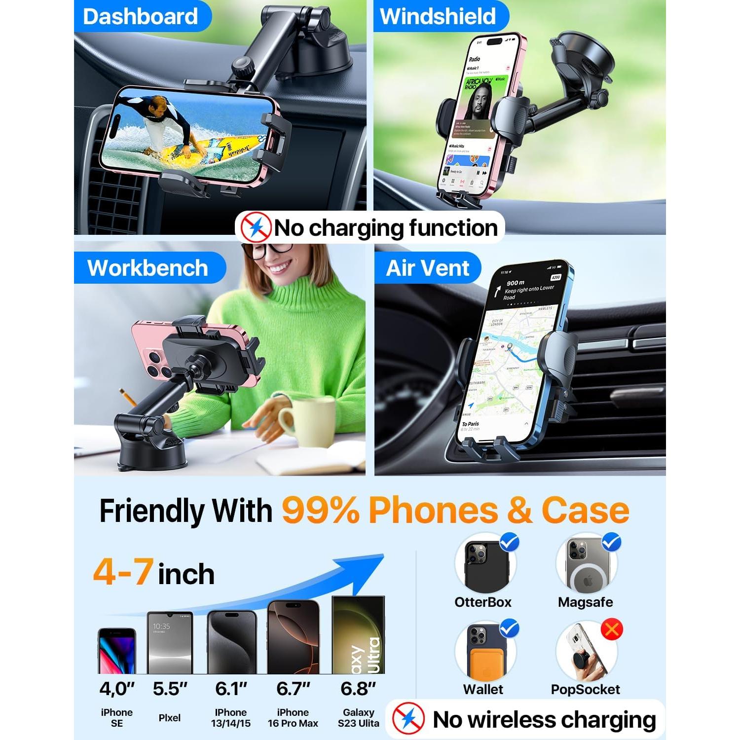 Soporte para Teléfono de Coche HTU 2025 Ajustable Negro