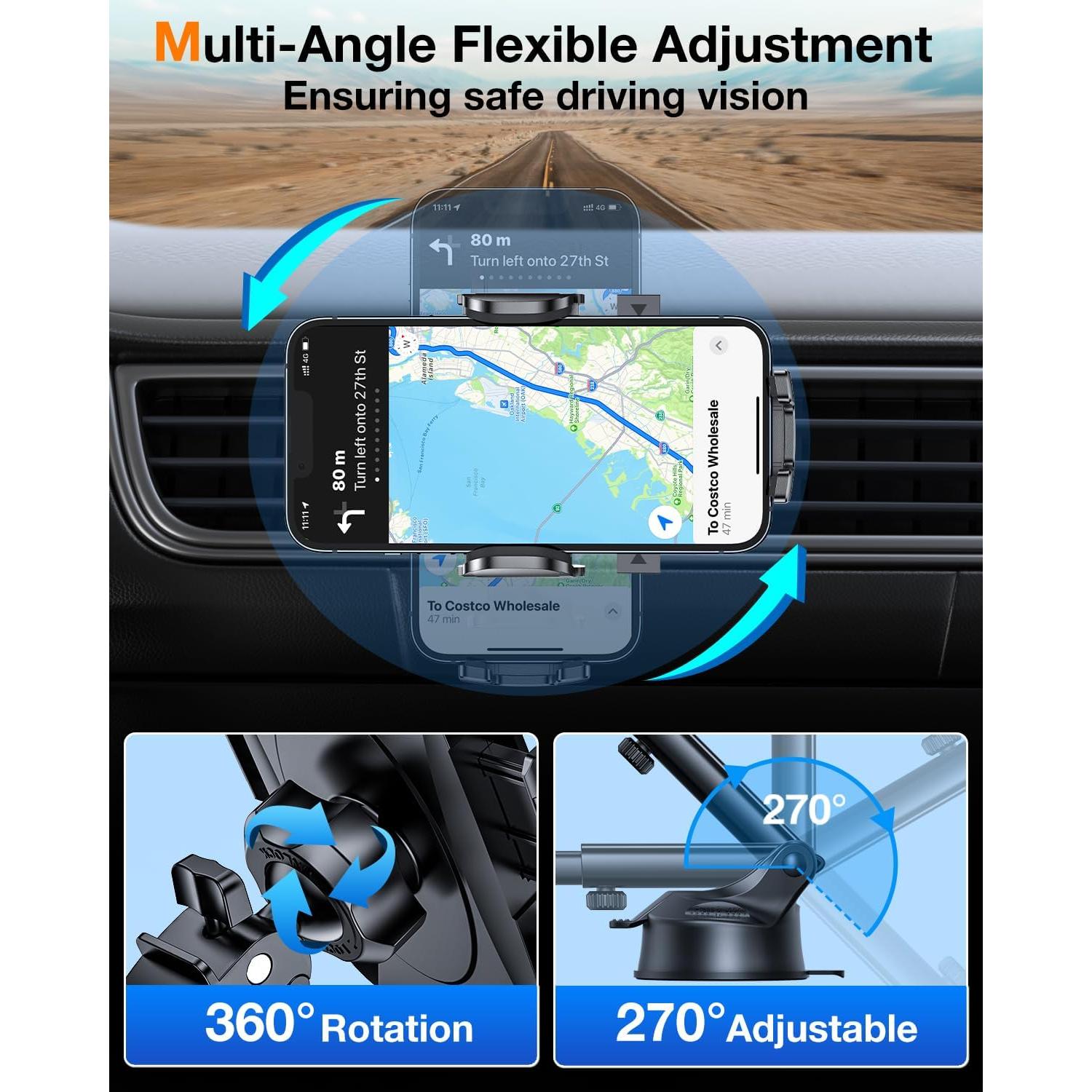 Soporte para Teléfono de Coche HTU 2025 Ajustable Negro