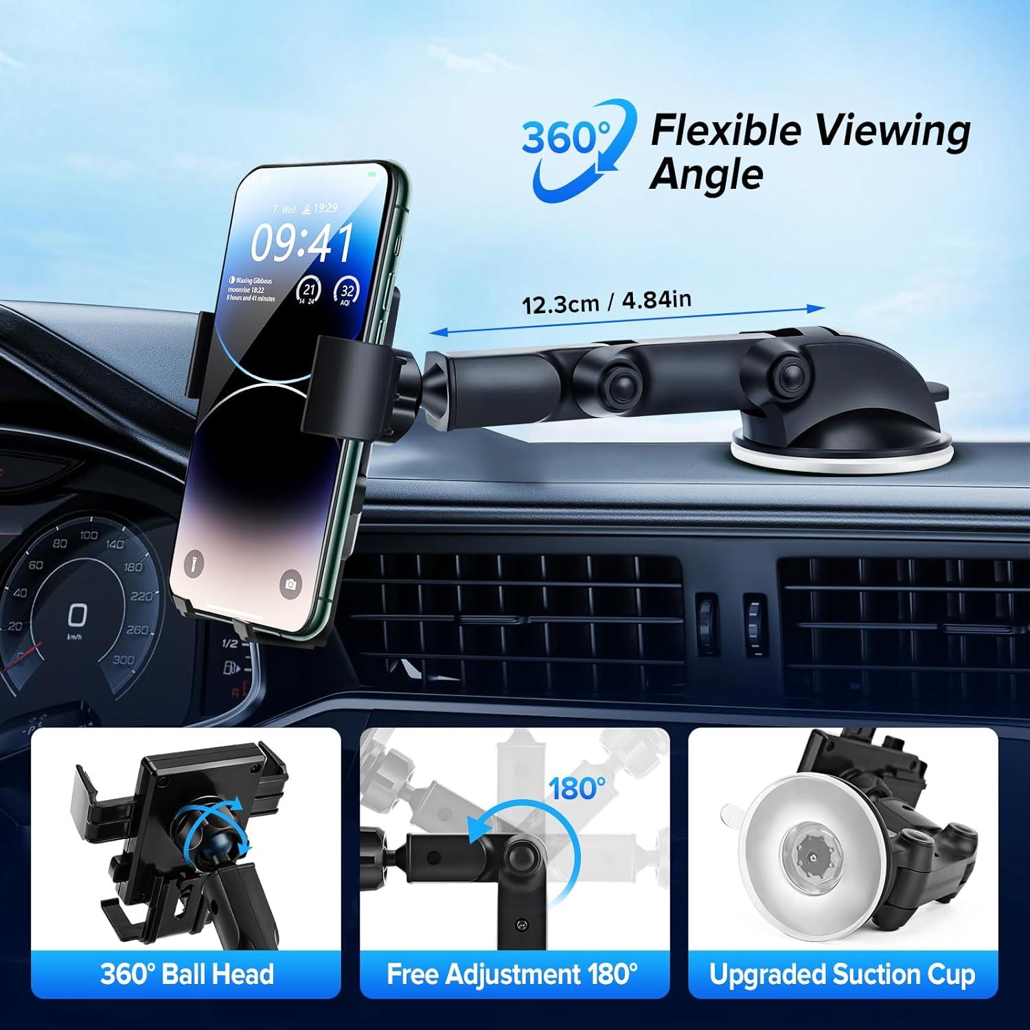 Soporte para Teléfono de Coche TSAKBAM Ajustable Negro