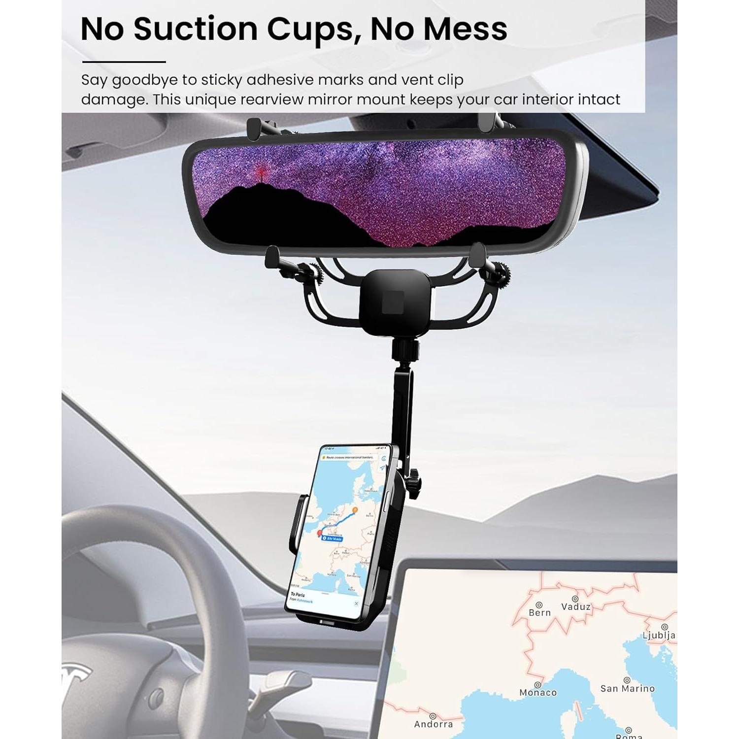 Soporte para Teléfono Uonser en Espejo Retrovisor - Metal, 360°