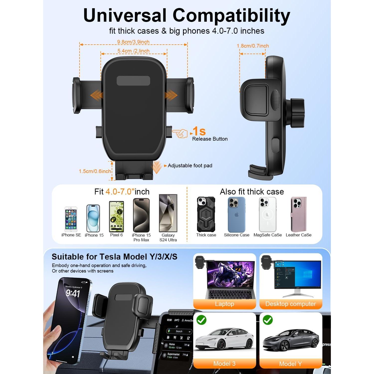 Soporte para Teléfono Bokilino Ajustable 360° para Tesla Model Y/3/X/S