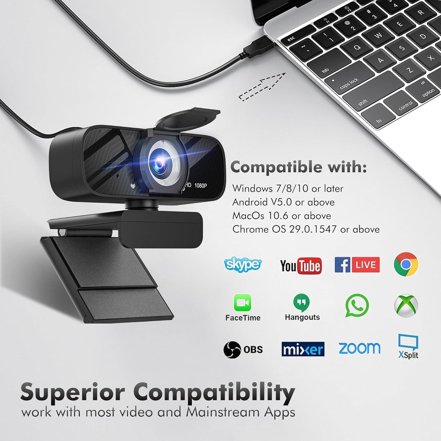 Webcam Gohero Full HD 1080P con Micrófono y Cubierta de Privacidad