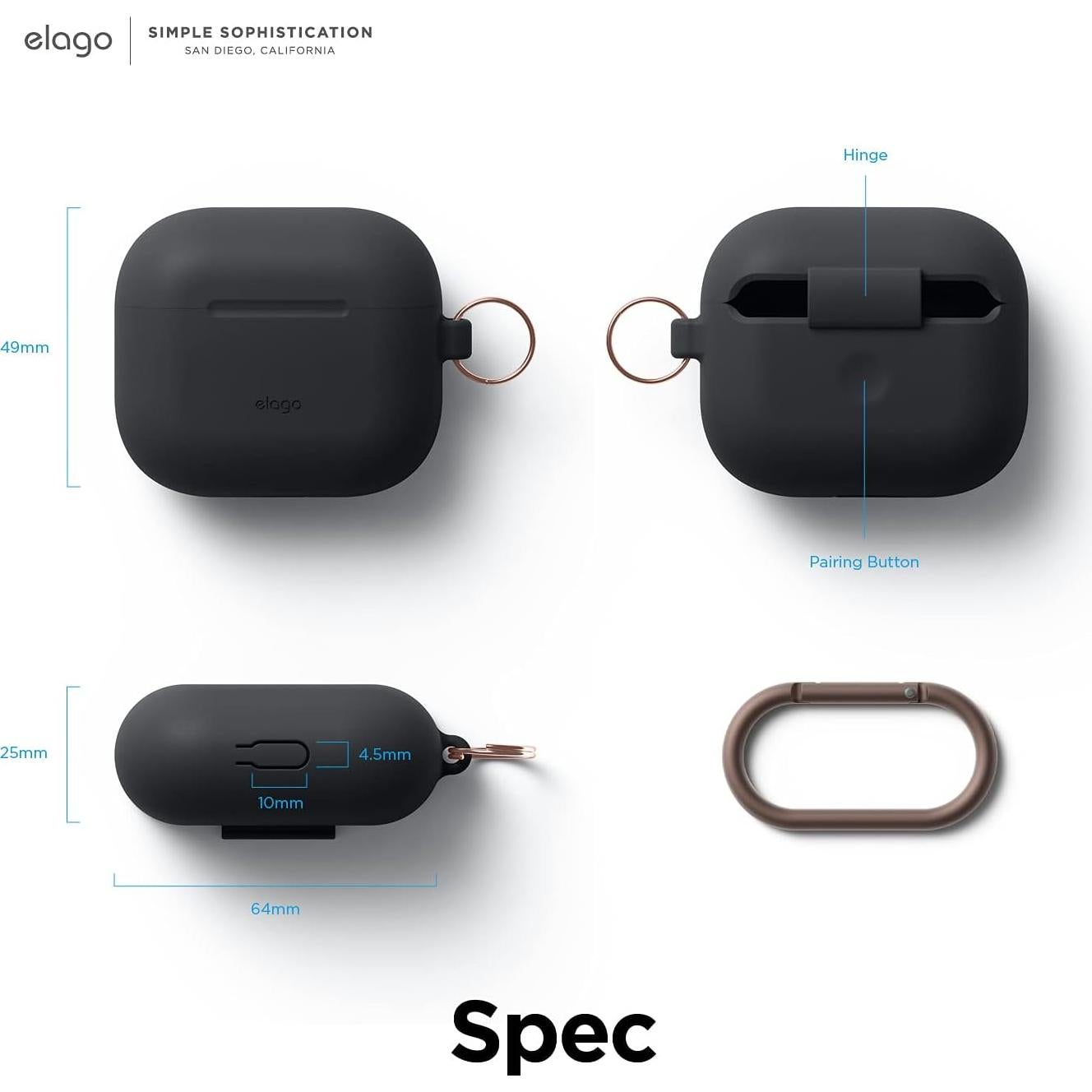Funda de Silicona elago para AirPods 3 - Carga Inalámbrica, Negro