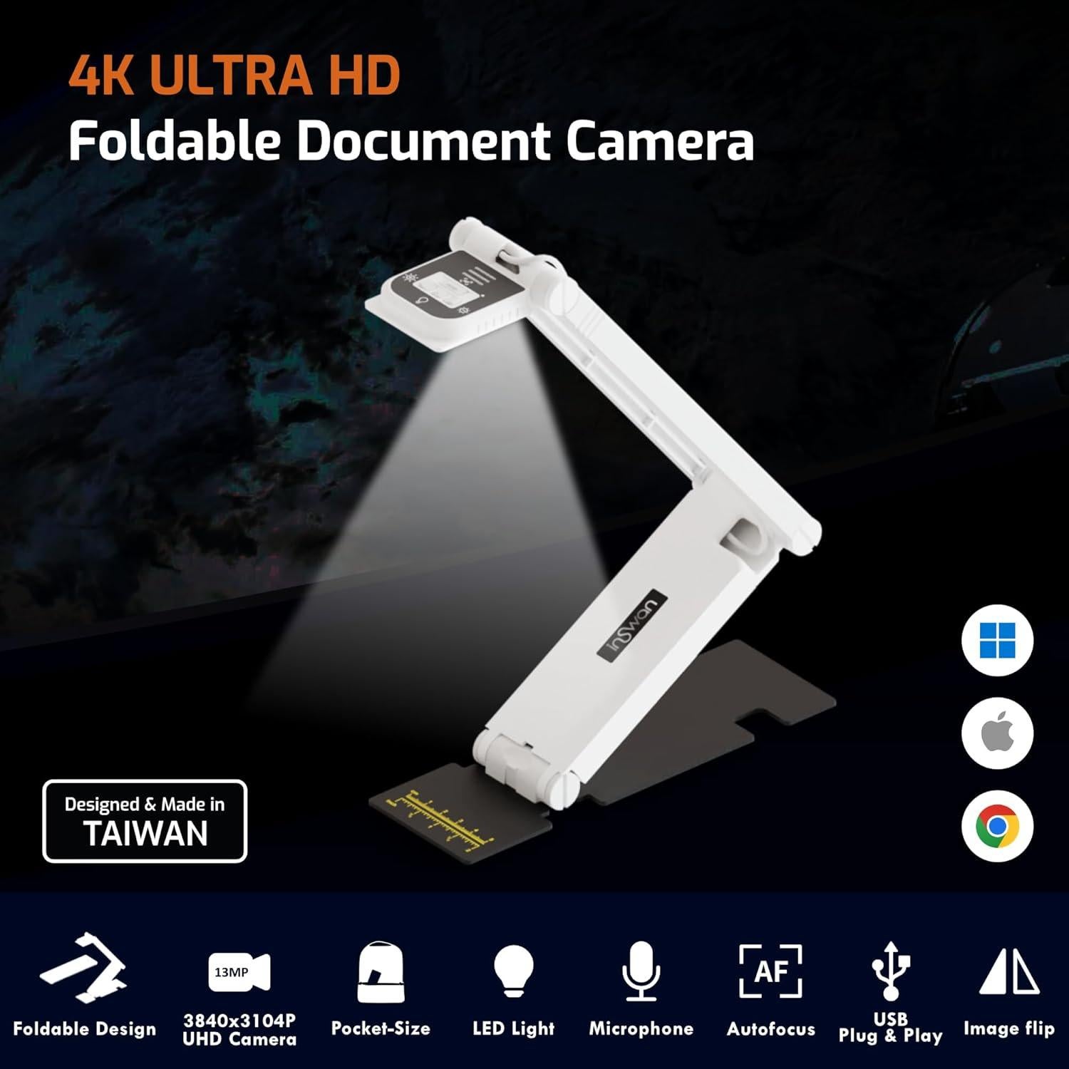 Cámara de Documentos INSWAN INS-Flip 4 4K 13MP Plegable