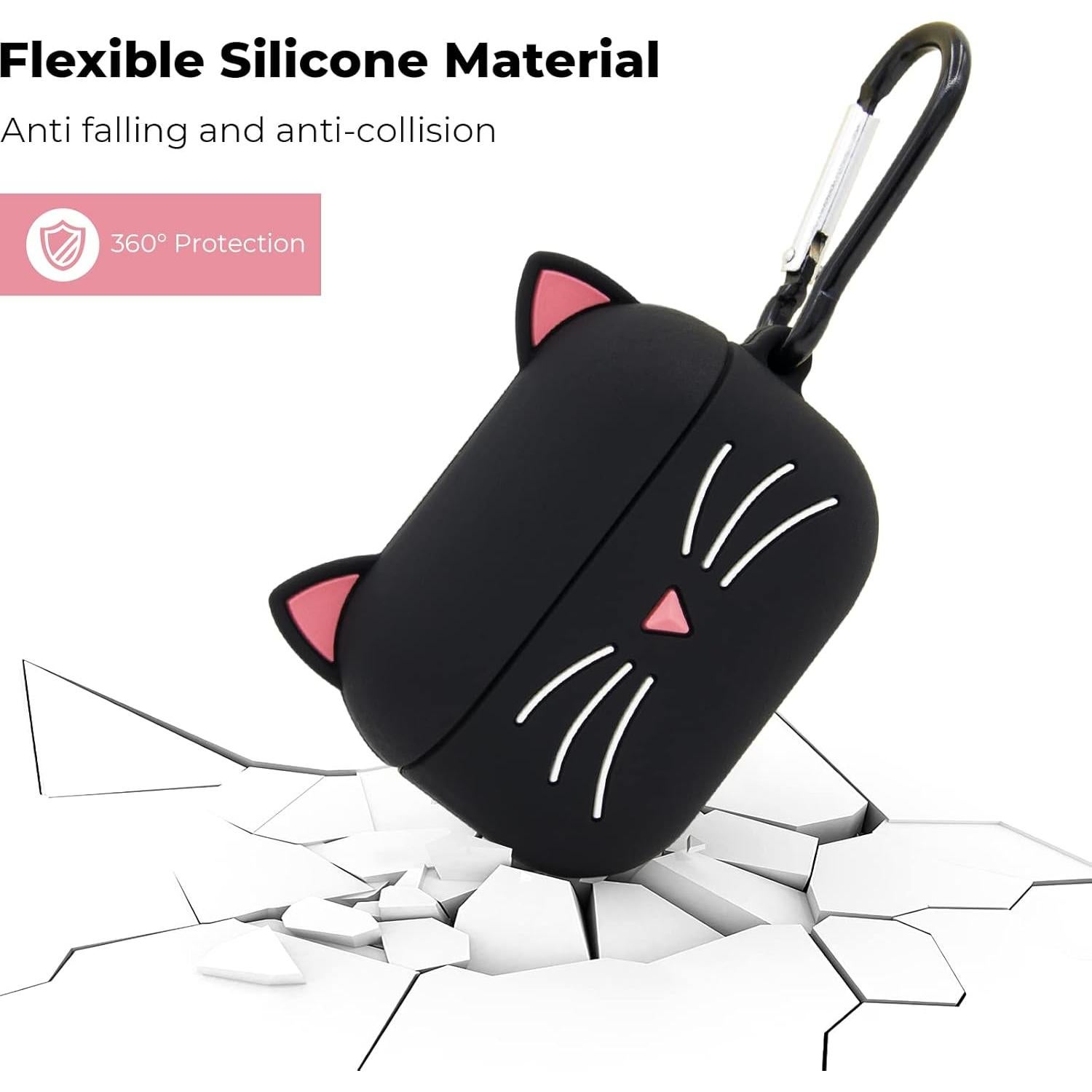 Funda de Silicona para Airpods Pro YONOCOSTA Gato Negro 3D