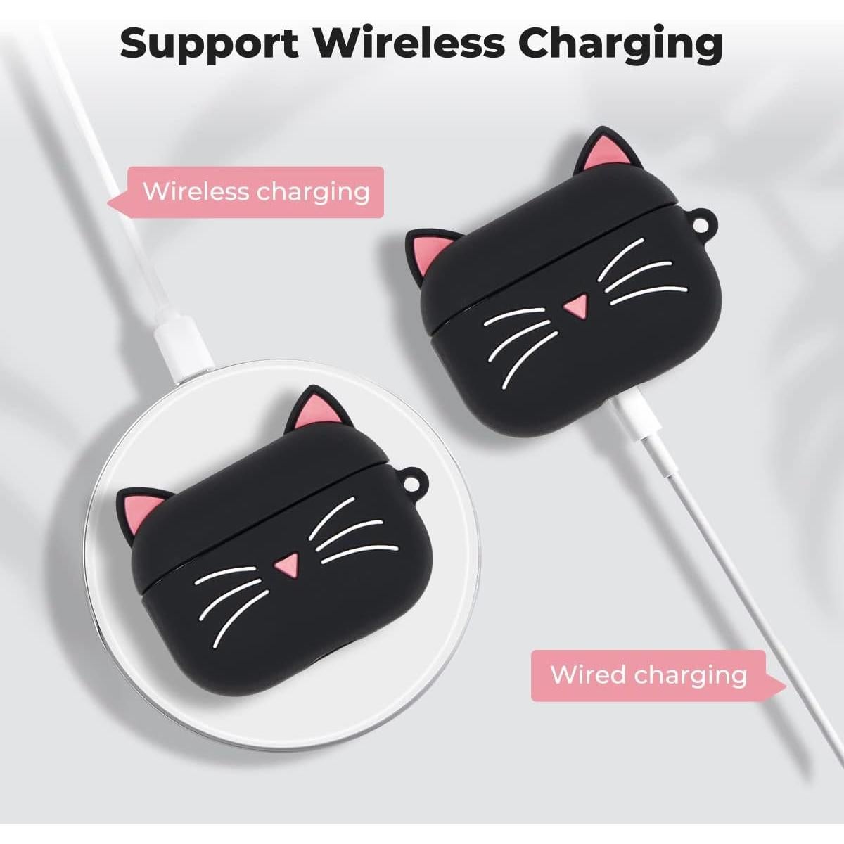 Funda de Silicona para Airpods Pro YONOCOSTA Gato Negro 3D