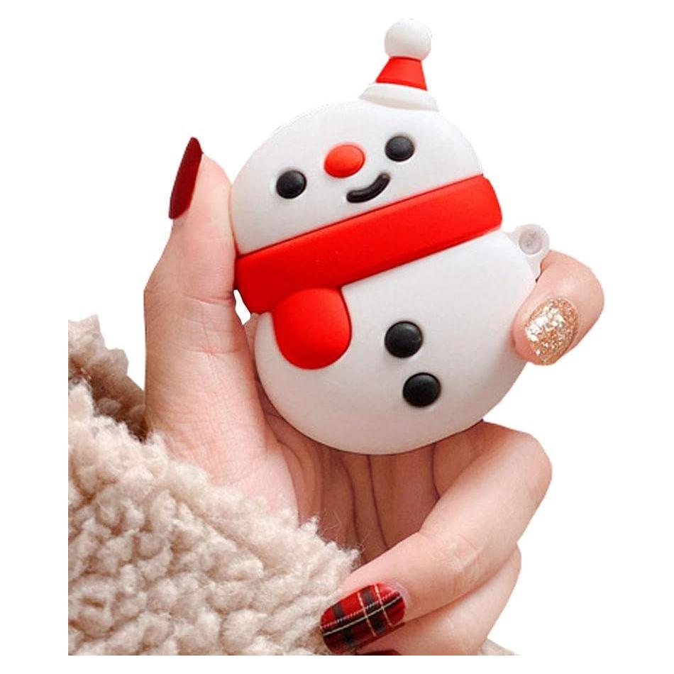 Funda de Silicona para Airpods 1 y 2 Muñeco de Nieve Rojo