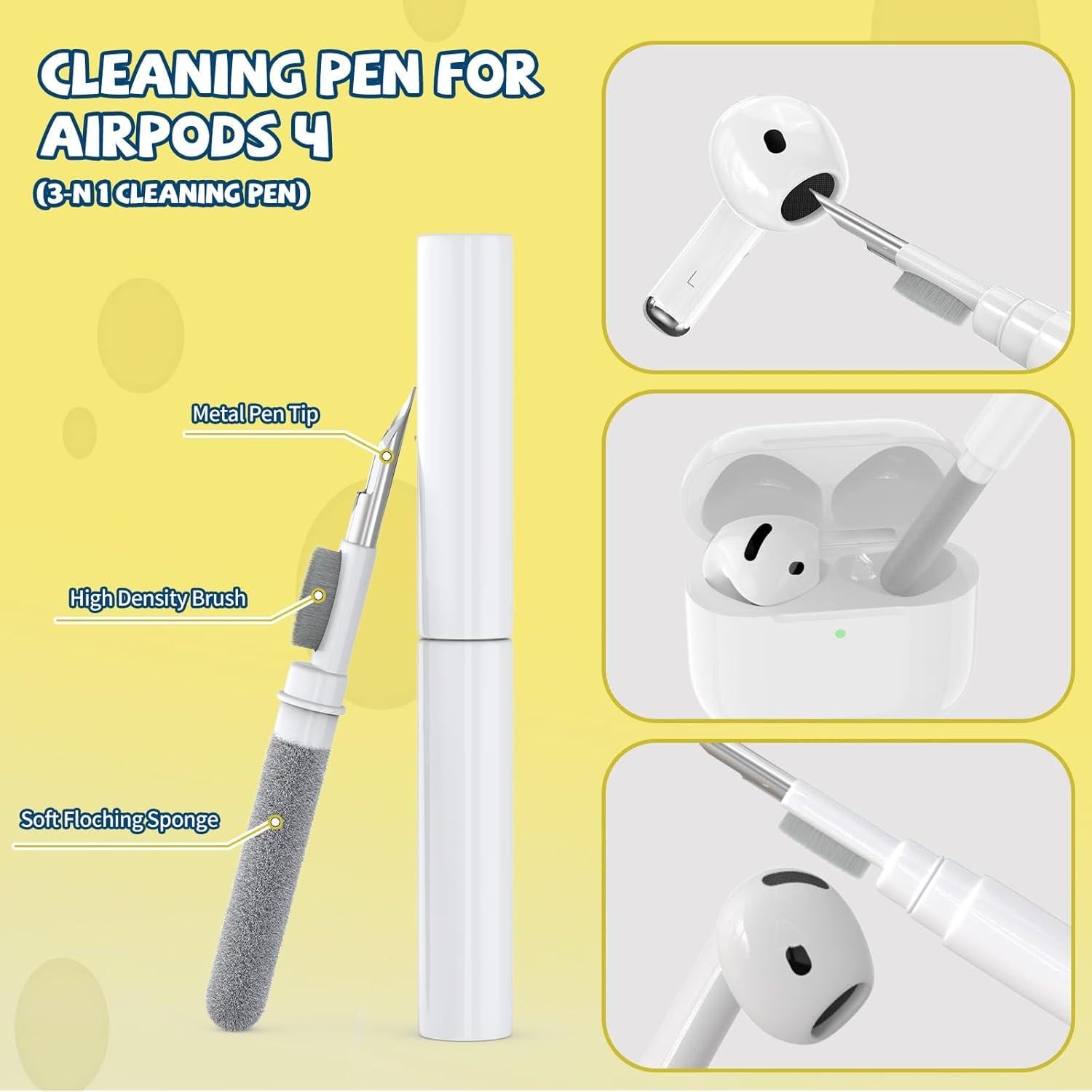 Funda de Silicona Kawaii Amarilla para AirPods 4 2024 con Kit de Limpieza