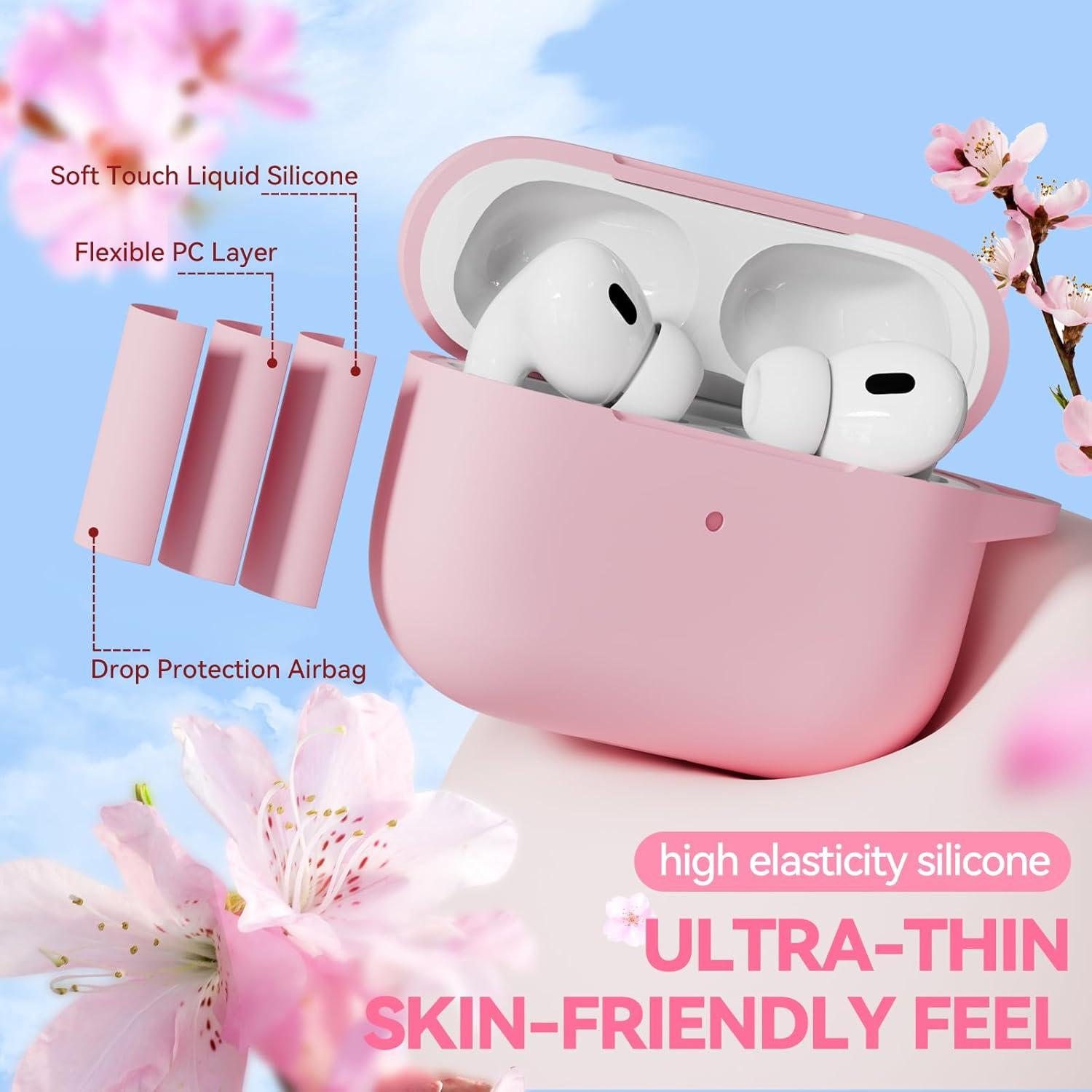 Funda de Silicona Rosa Claro para AirPods Pro 1ª/2ª Gen con Kit de Limpieza