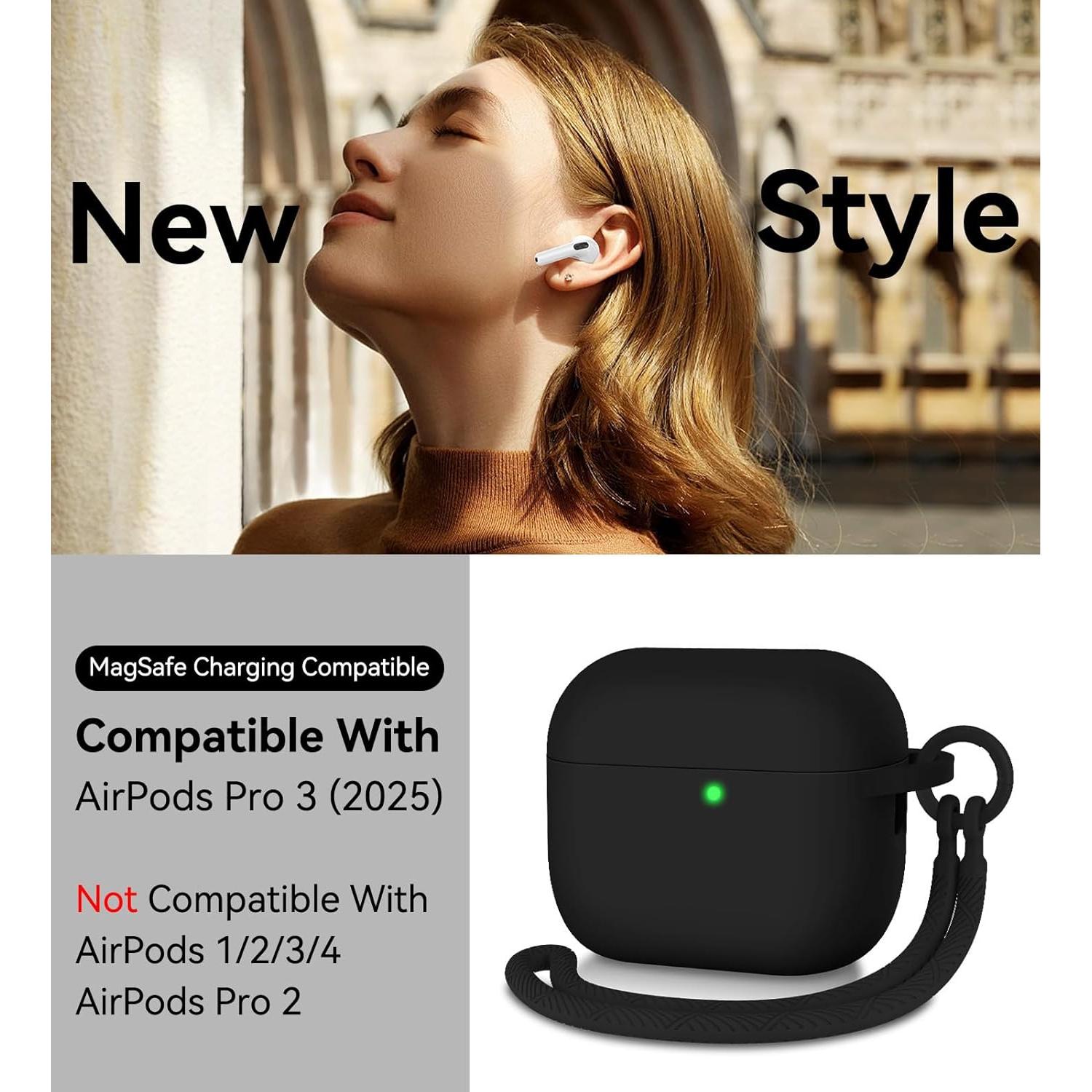 Funda de Silicona Matekxy para AirPods Pro 3 2025 - Negro