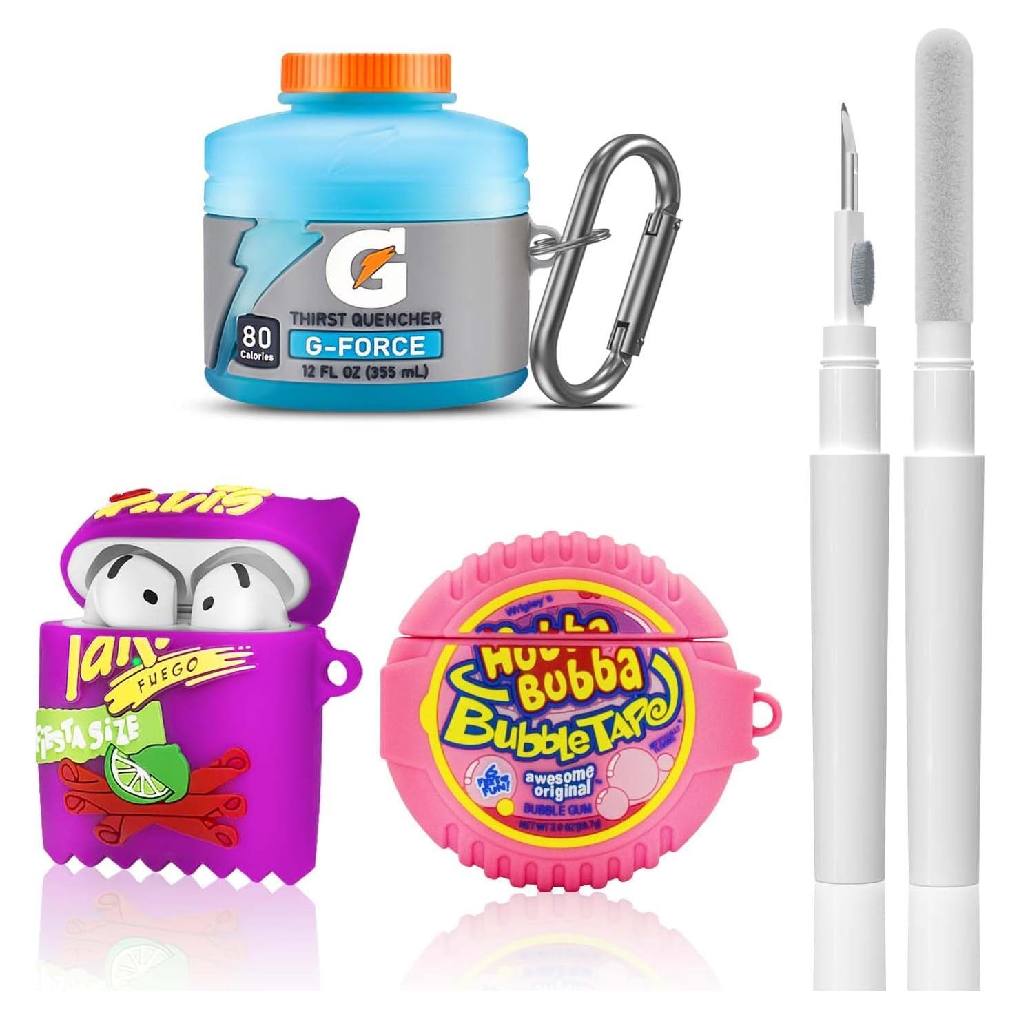 Paquete 3 Fundas Silicona Kawaii para Airpods 4 - Azul, Morado, Rosa