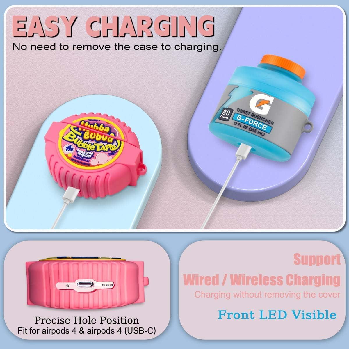 Paquete 3 Fundas Silicona Kawaii para Airpods 4 - Azul, Morado, Rosa