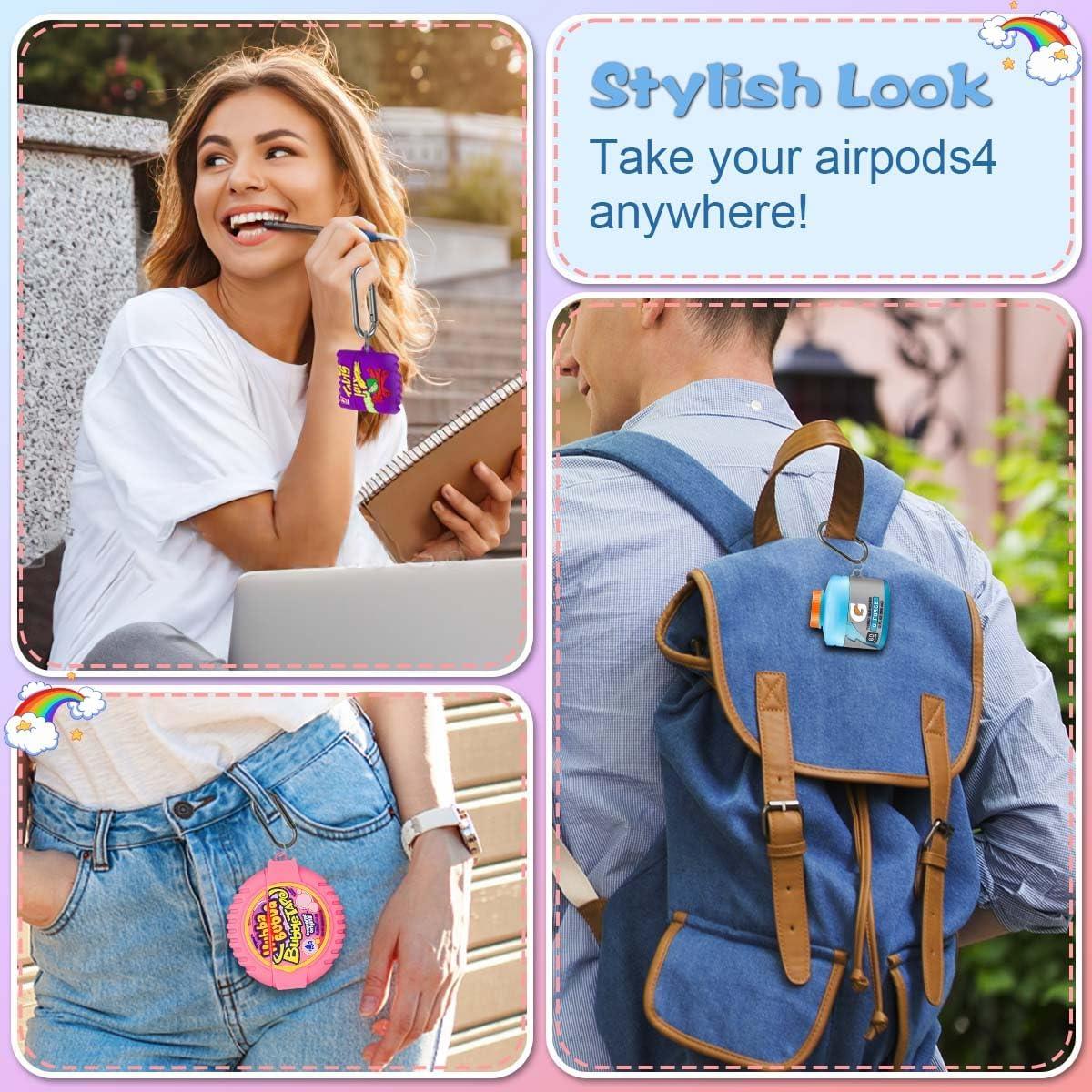 Paquete 3 Fundas Silicona Kawaii para Airpods 4 - Azul, Morado, Rosa