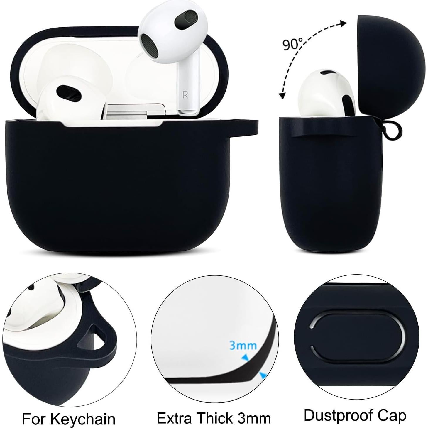 Funda de Silicona para AirPods 3 KOUJAON con Llavero Negro
