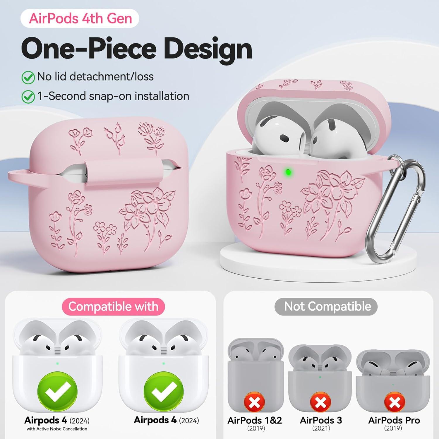 Funda de Silicona Rosa para AirPods 4 con Kit de Limpieza