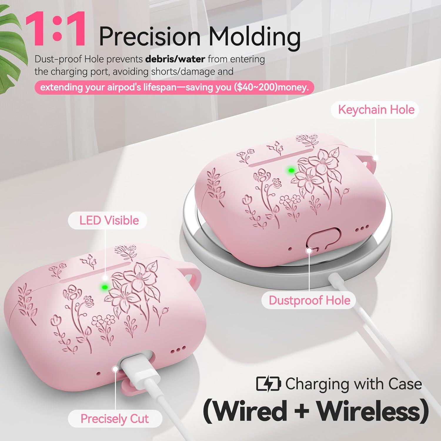 Funda de Silicona Rosa para AirPods 4 con Kit de Limpieza